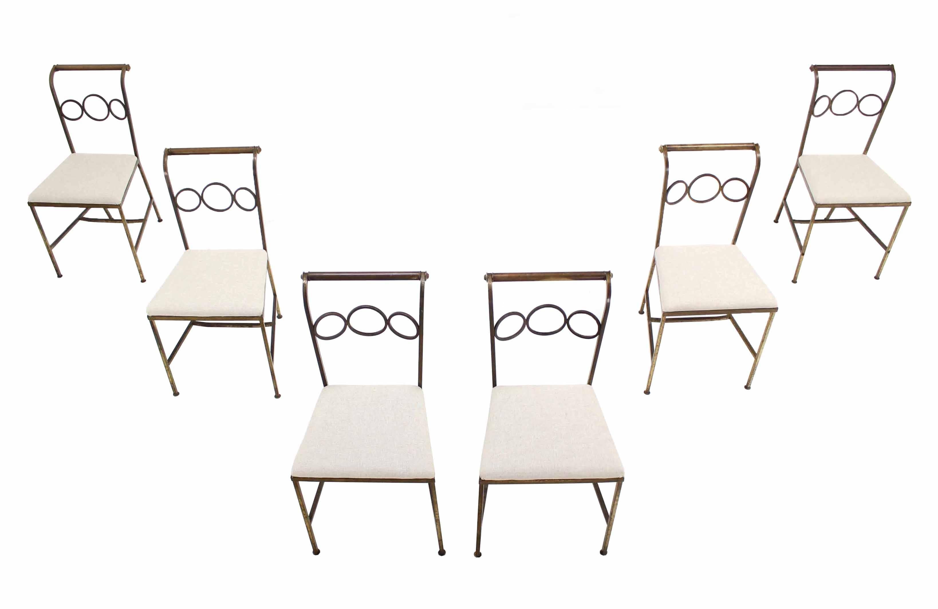 Mid-Century Modern Set of Six Rare Brass Dining Side Chairs For Sale