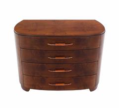 Kidney Shape Art Deco Burl Wood 4 Drawers Dresser