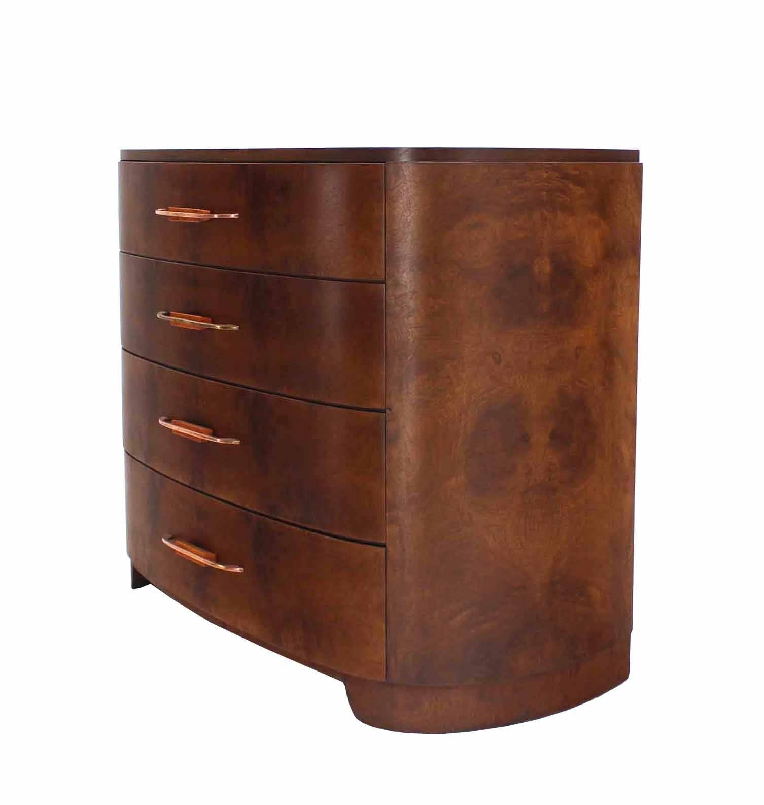 American Kidney Shape Art Deco Burl Wood 4 Drawers Dresser