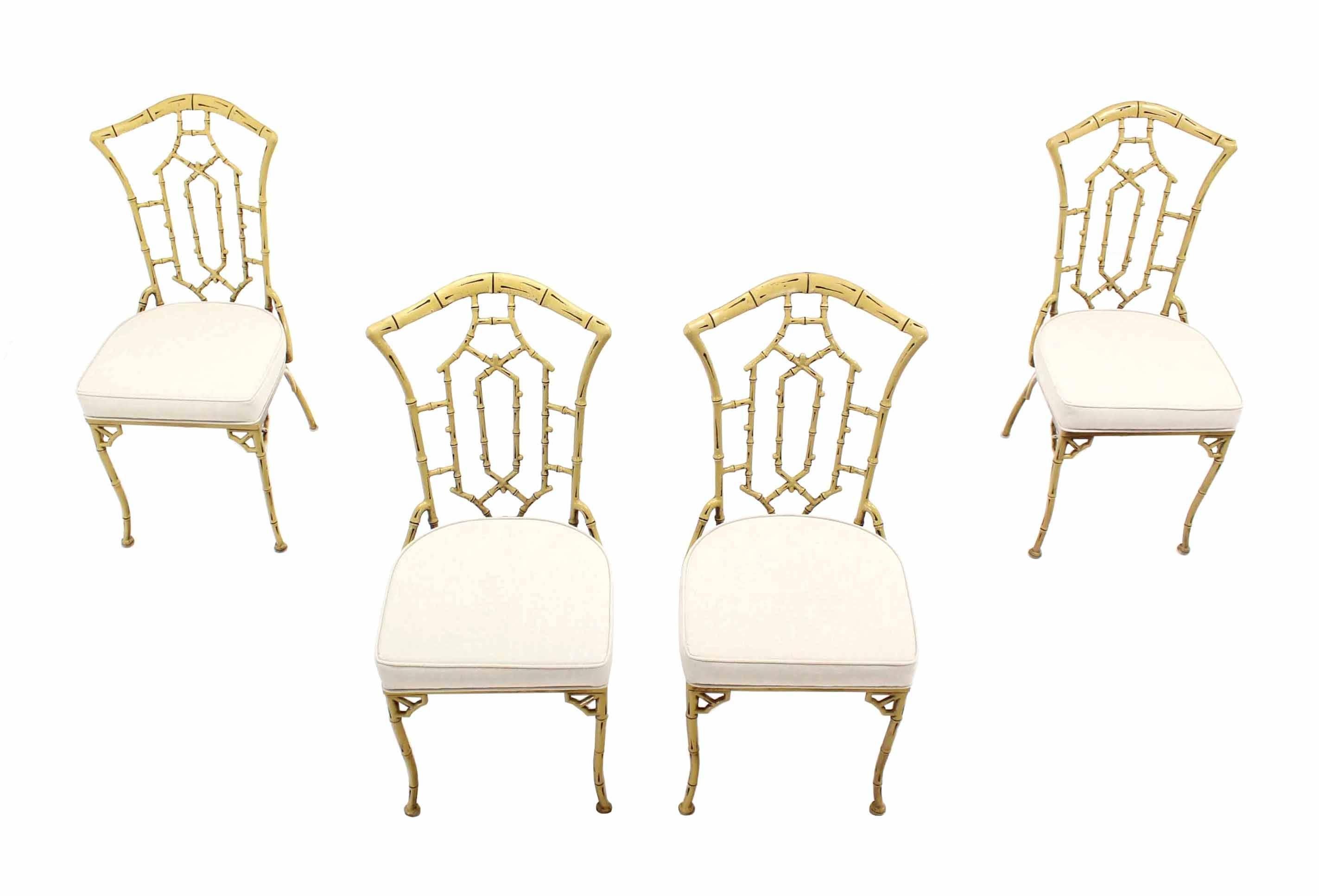 American Set of Four Cast Aluminum Faux Bamboo Chairs with New Upholstery