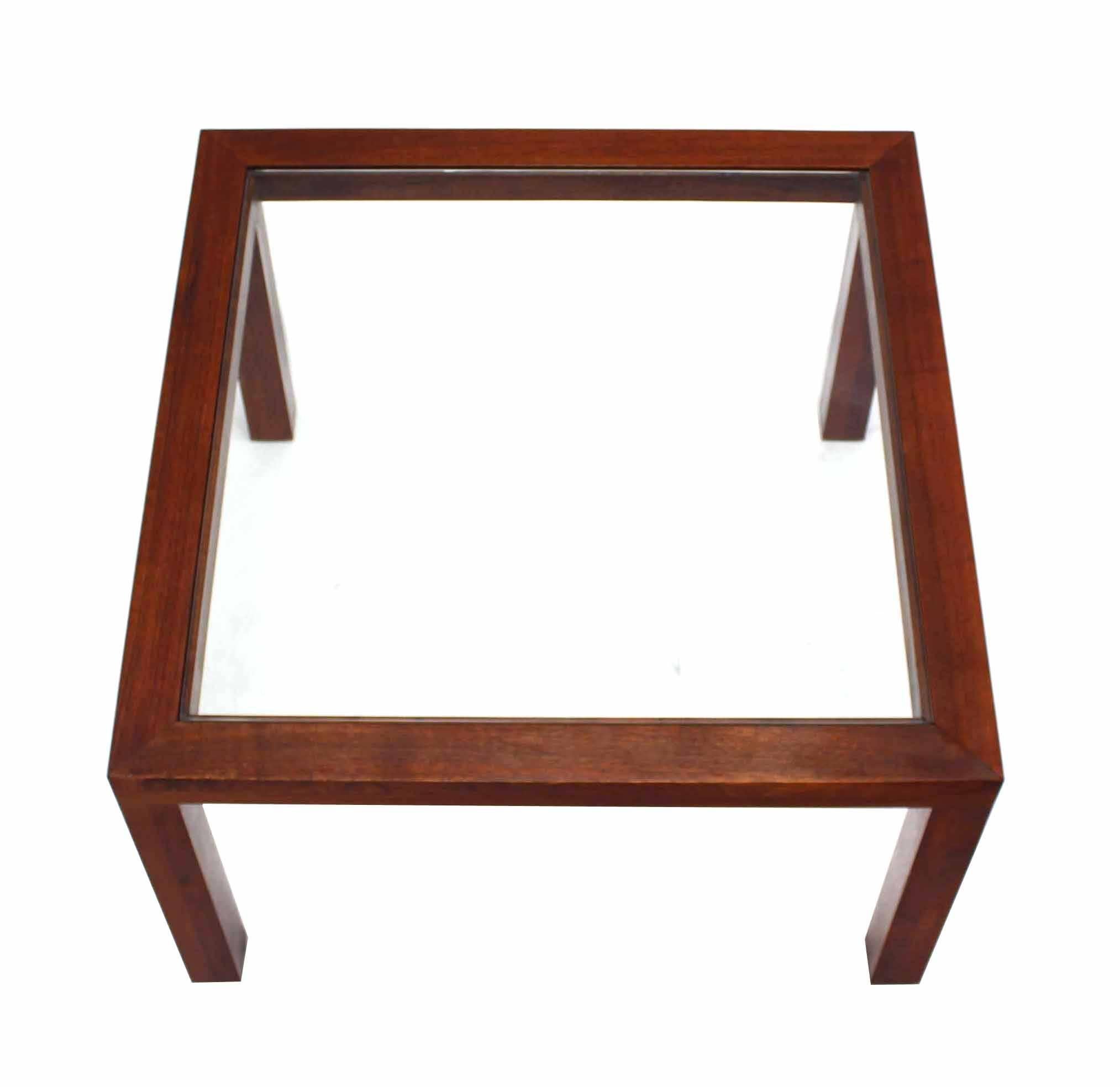 Mid-Century Modern Walnut Square Occasional Glass Top Center Side Table For Sale