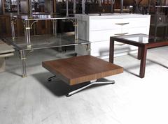 Massive Large Square Walnut Top Chrome Base Coffee Table