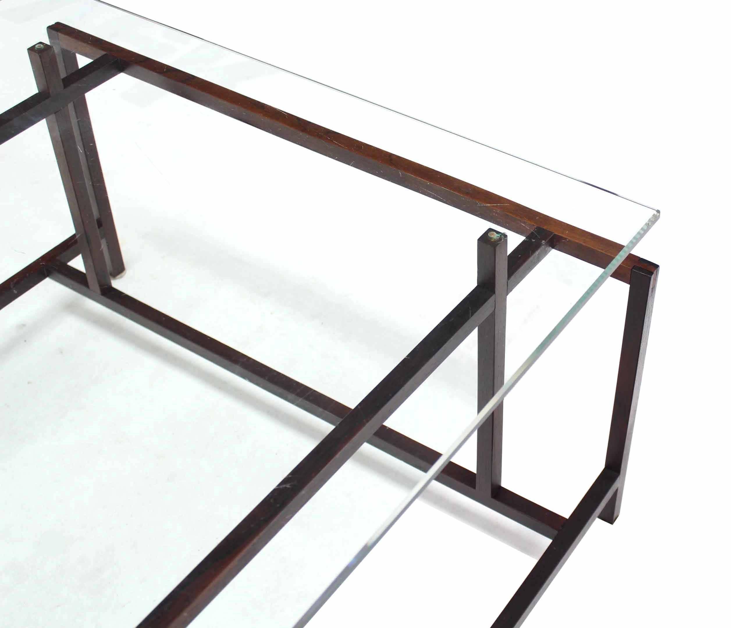 Danish Square Rosewood Geometrical Base Glass Top Mid-Century Modern Coffee Table For Sale