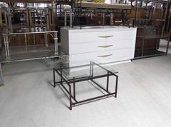 Square Rosewood Geometrical Base Glass Top Mid-Century Modern Coffee Table