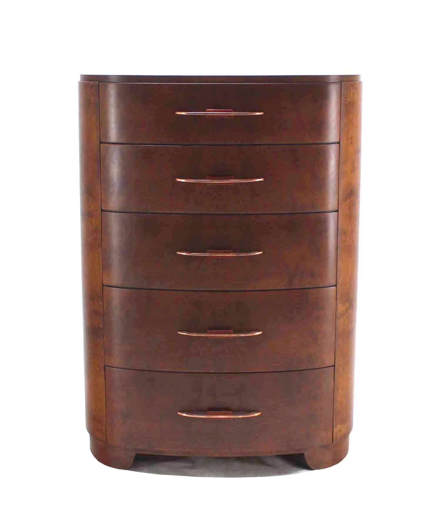 American Art Deco 5 Drawer Rounded High Chest of Drawers Dresser