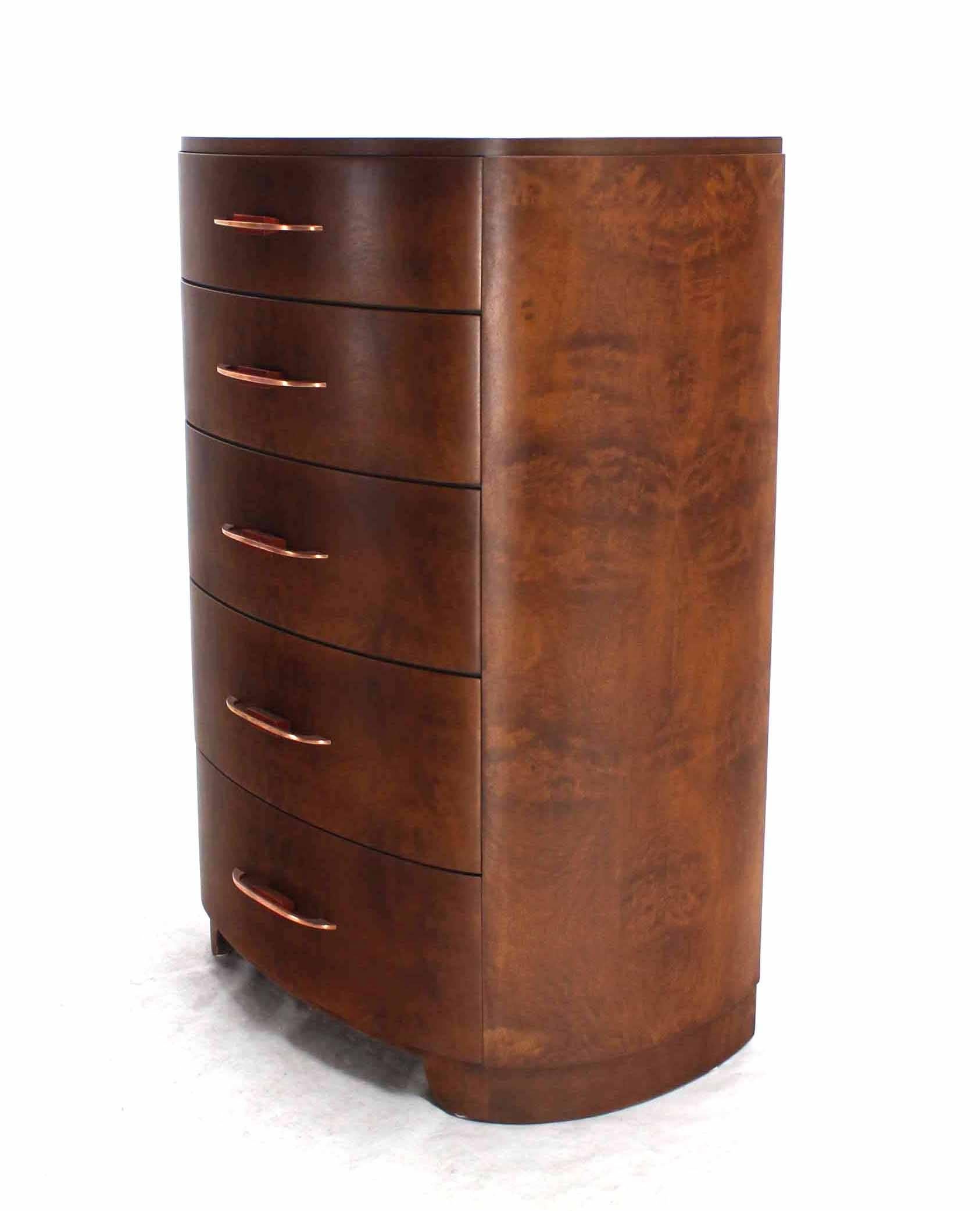 Very nice Art Deco burl walnut high chest with bakelite hardware.










Rohde era.