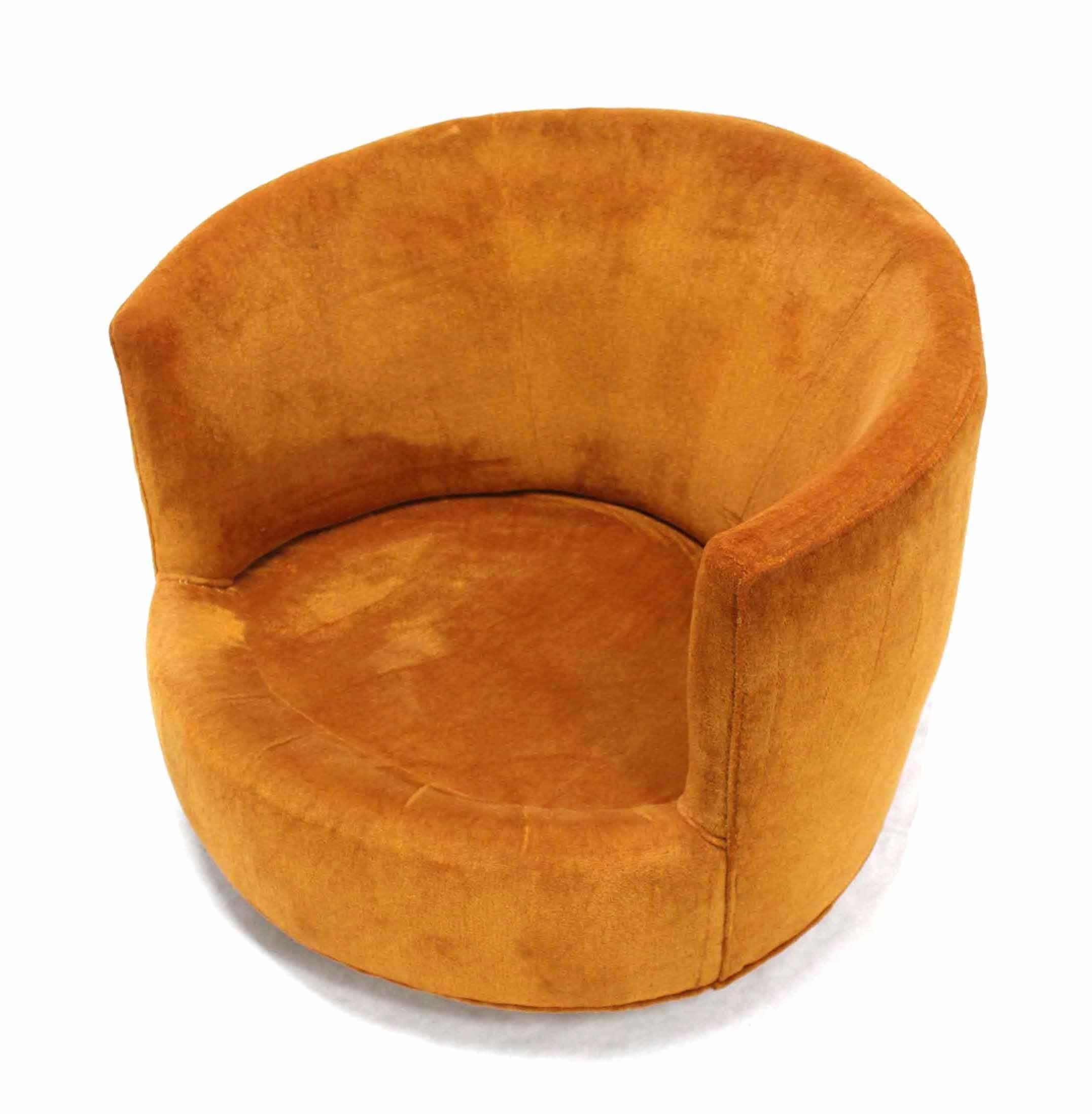 20th Century Mid-Century Modern Round Barrel Back Swivel Lounge Chair