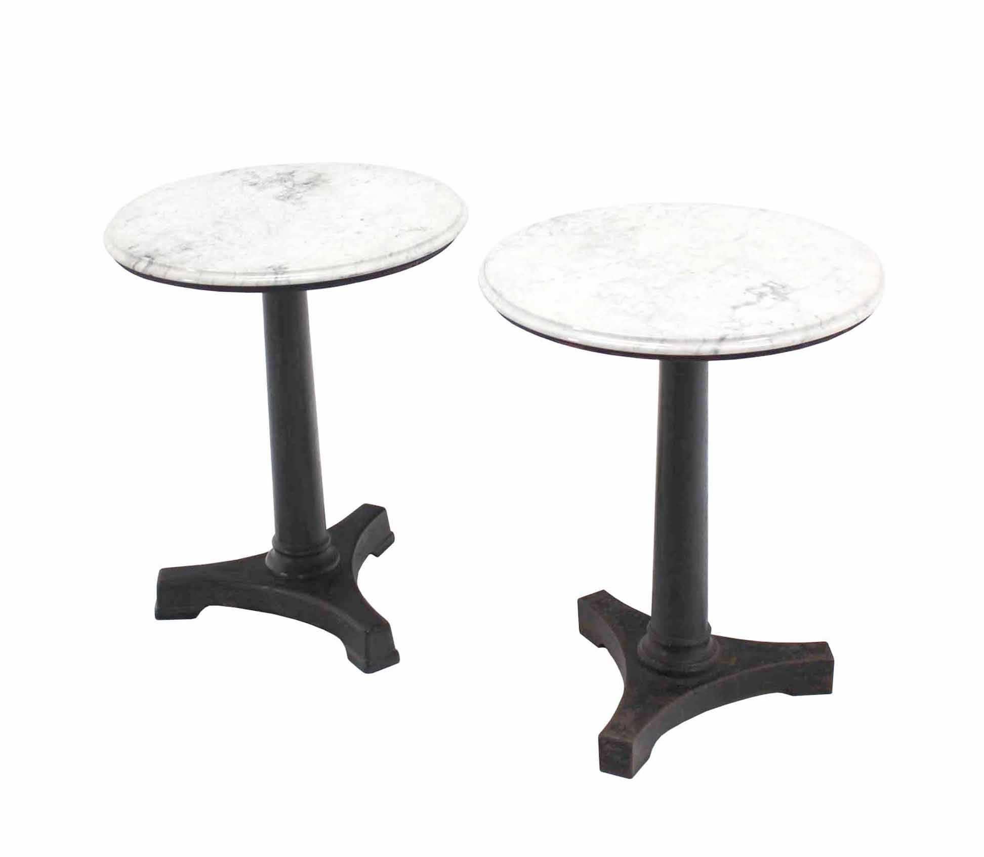 20th Century Pair of Heavy Cast Iron Round Marble-Tops Cafe Tables