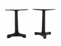 Pair of Heavy Cast Iron Round Marble-Tops Cafe Tables