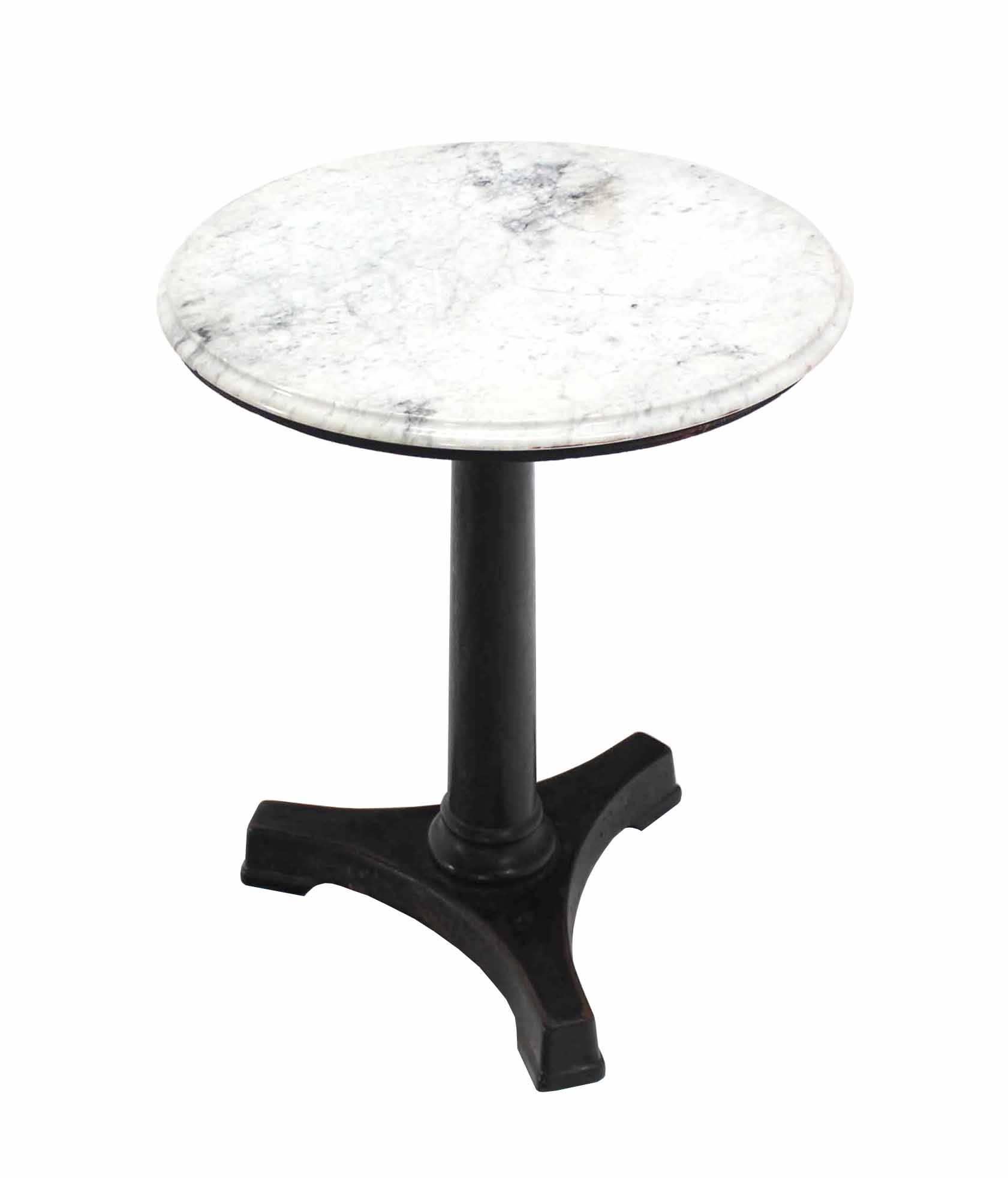 Mid-Century Modern Pair of Heavy Cast Iron Round Marble-Tops Cafe Tables