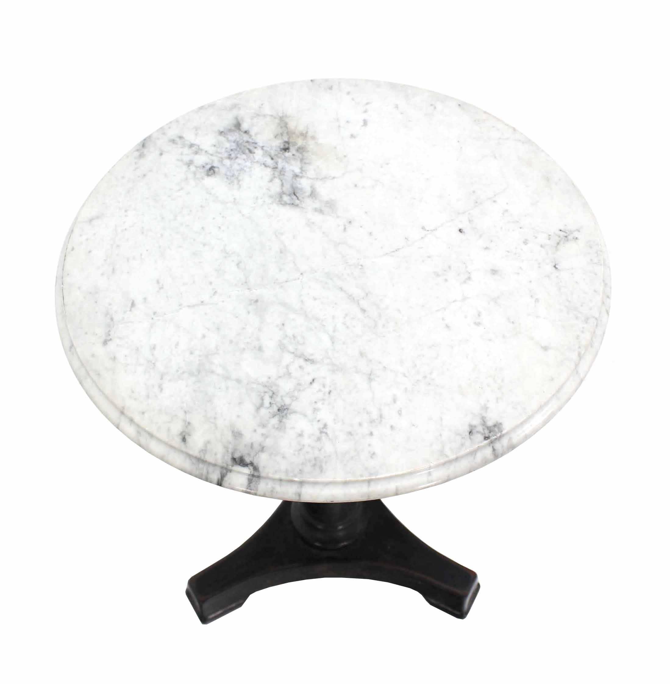 American Pair of Heavy Cast Iron Round Marble-Tops Cafe Tables