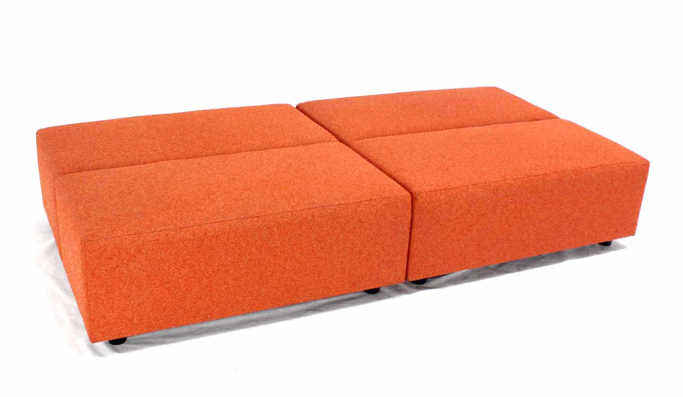 American Pair of Large Oversize 4x4 Orange Upholstery Square Benches by Steelcase Sofa For Sale
