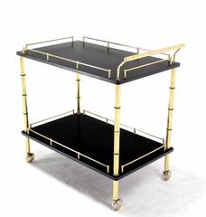 Faux Bamboo Brass Gallery Two Tier Rectangular Rolling Bar Tea Cart