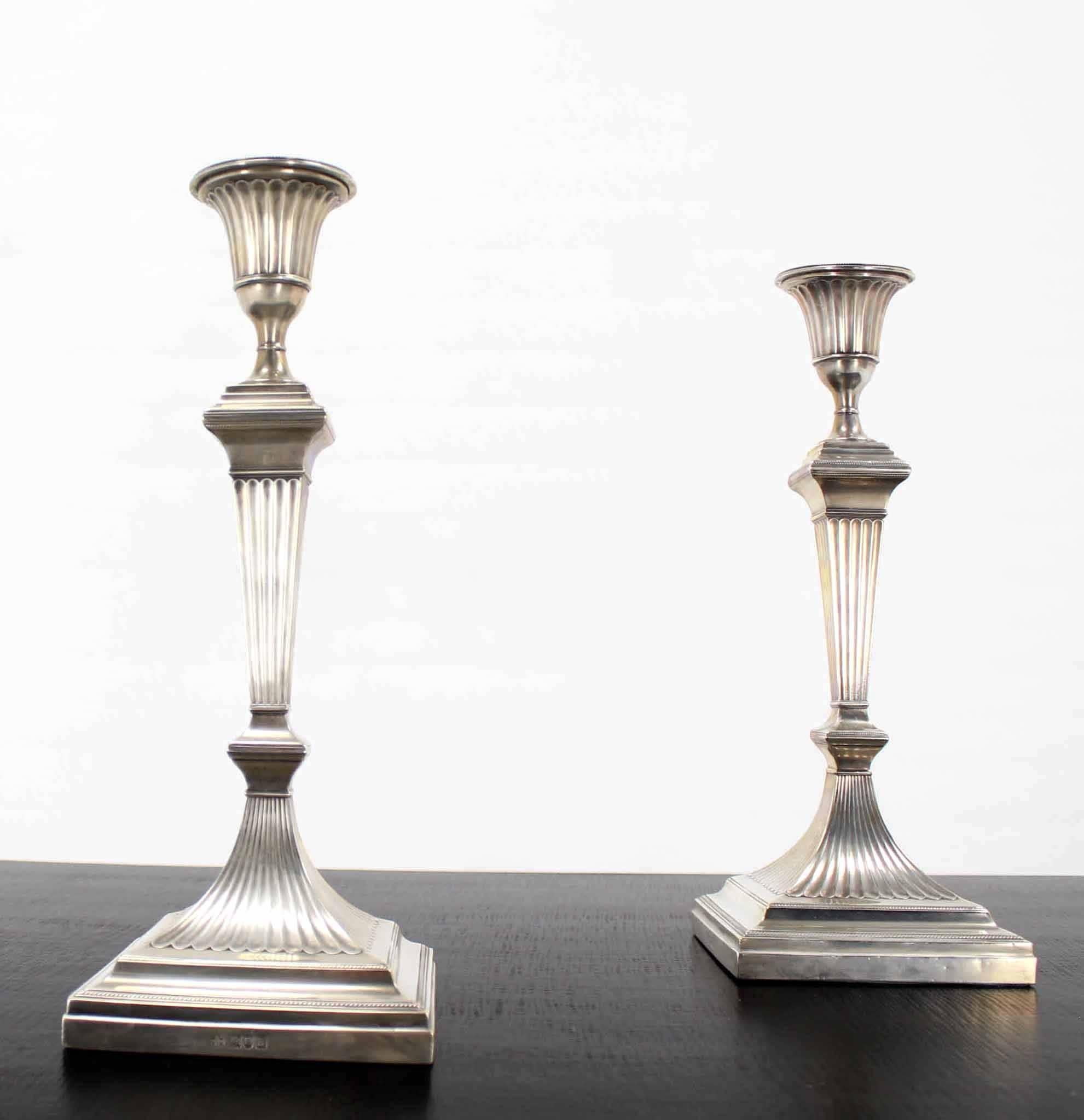 20th Century Pair 12 of inches Tall Square Base Art Deco Sterling Candle Sticks