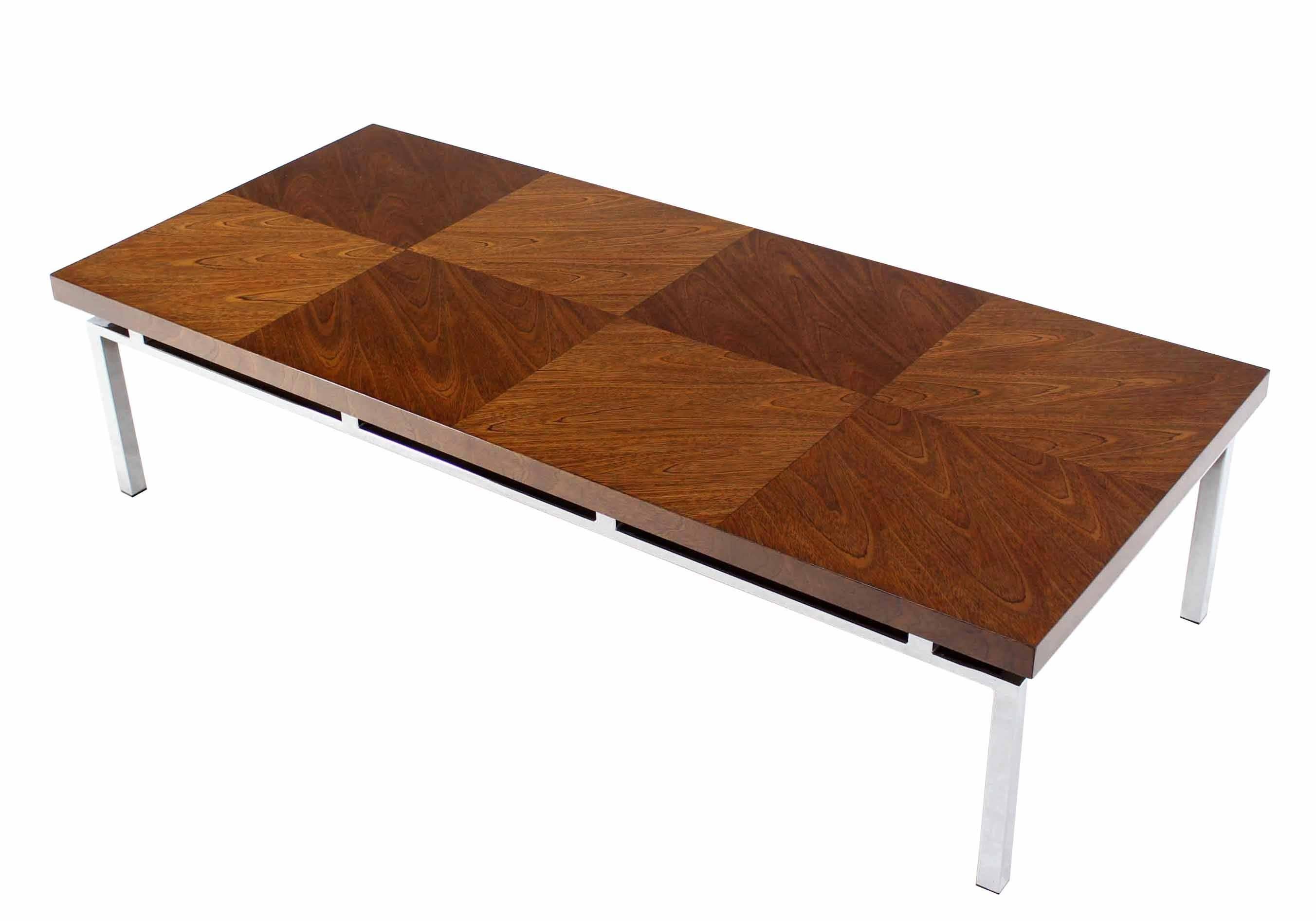 Mid-Century Modern Walnut Patchwork Large Checker Pattern Top Large Rectangle Coffee Table For Sale