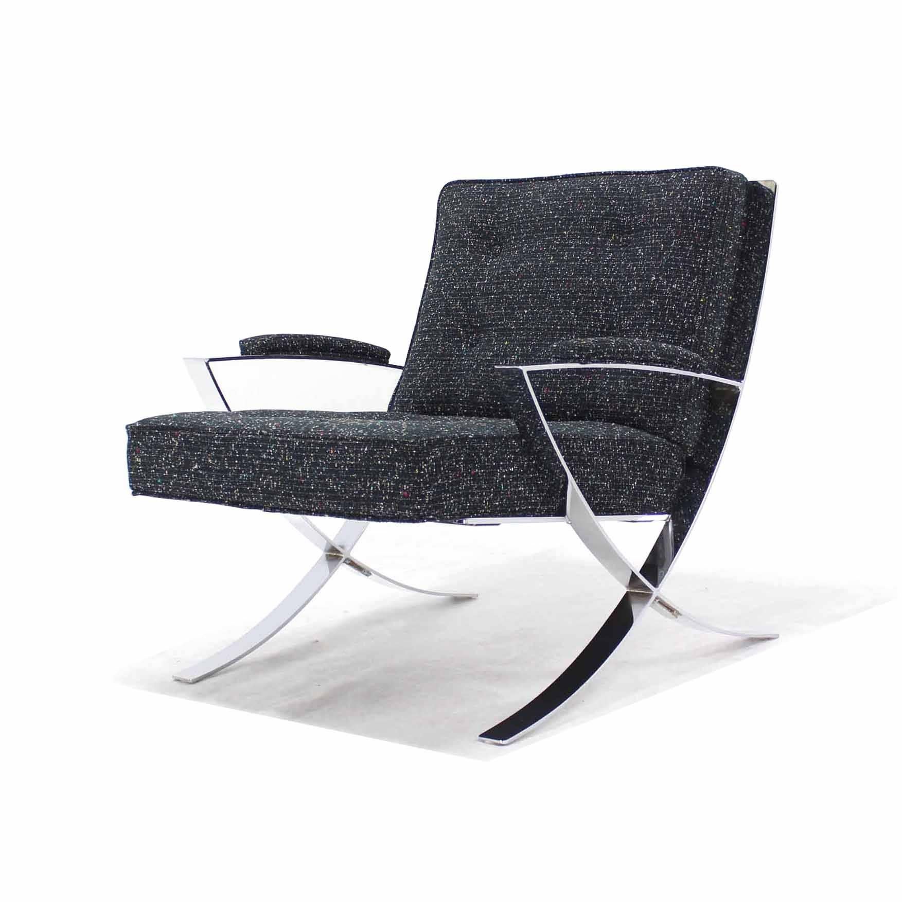 American Scissor X-Base Chrome Lounge Chair with New Upholstery For Sale