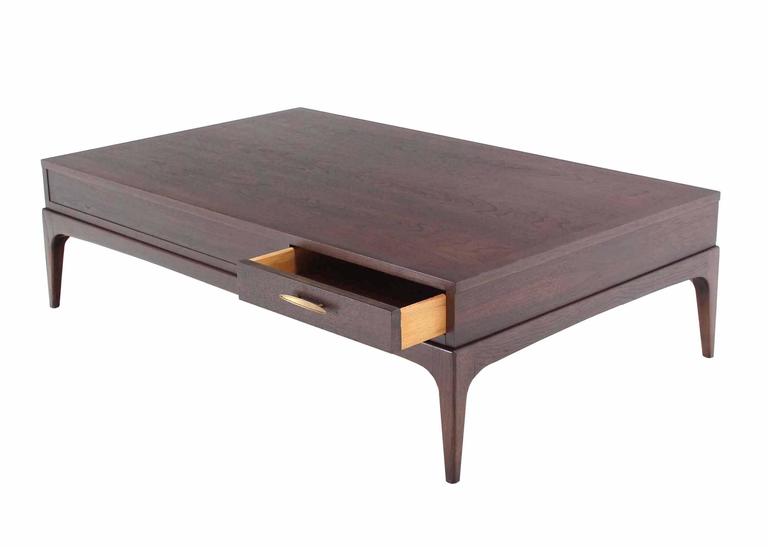 Large Rectangle One-Drawer Storage Bin Mid Century Walnut Coffee Table ...