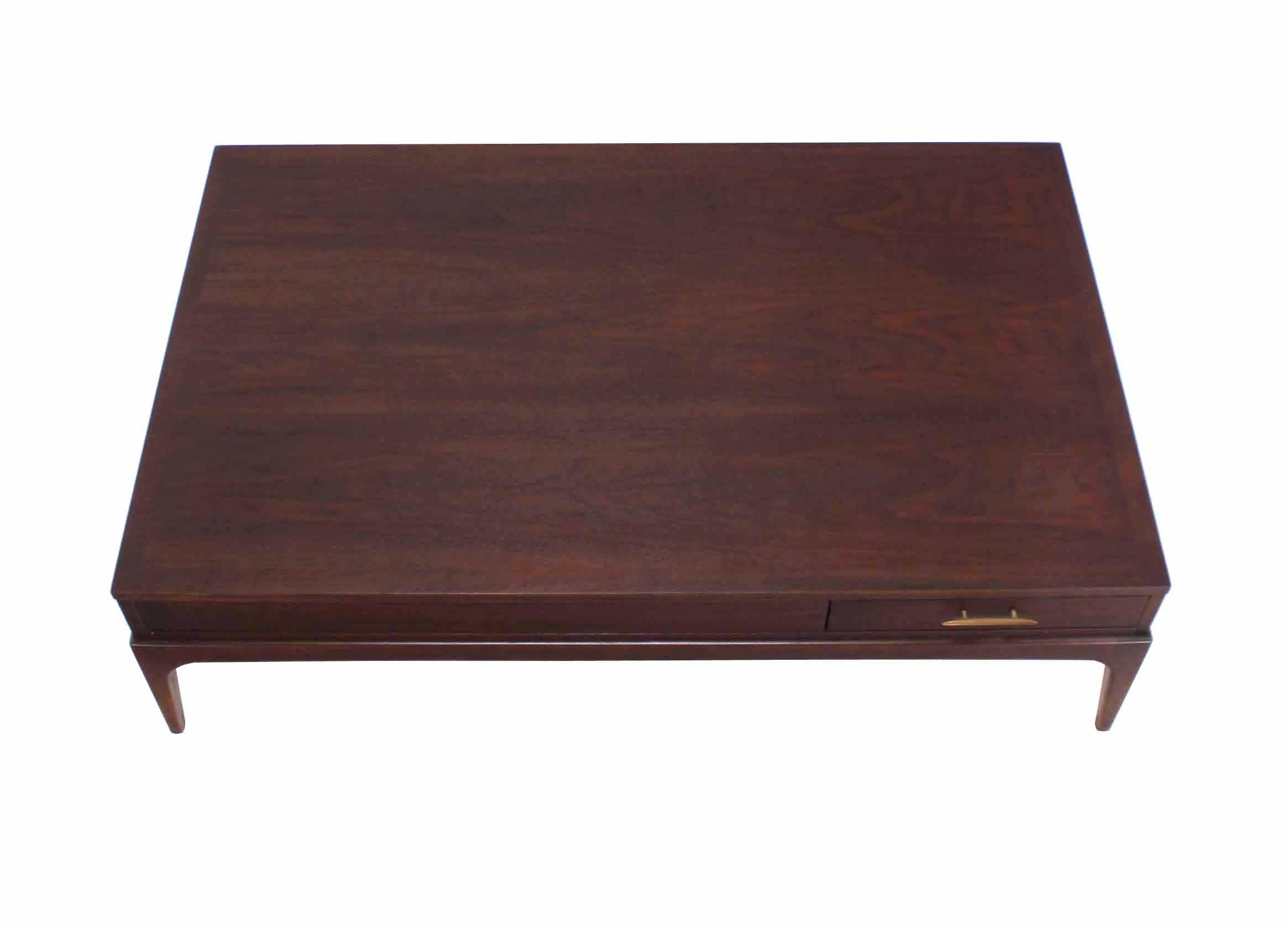 Large Rectangle One-Drawer Storage Bin Mid Century Walnut Coffee Table MINT In Excellent Condition For Sale In Rockaway, NJ