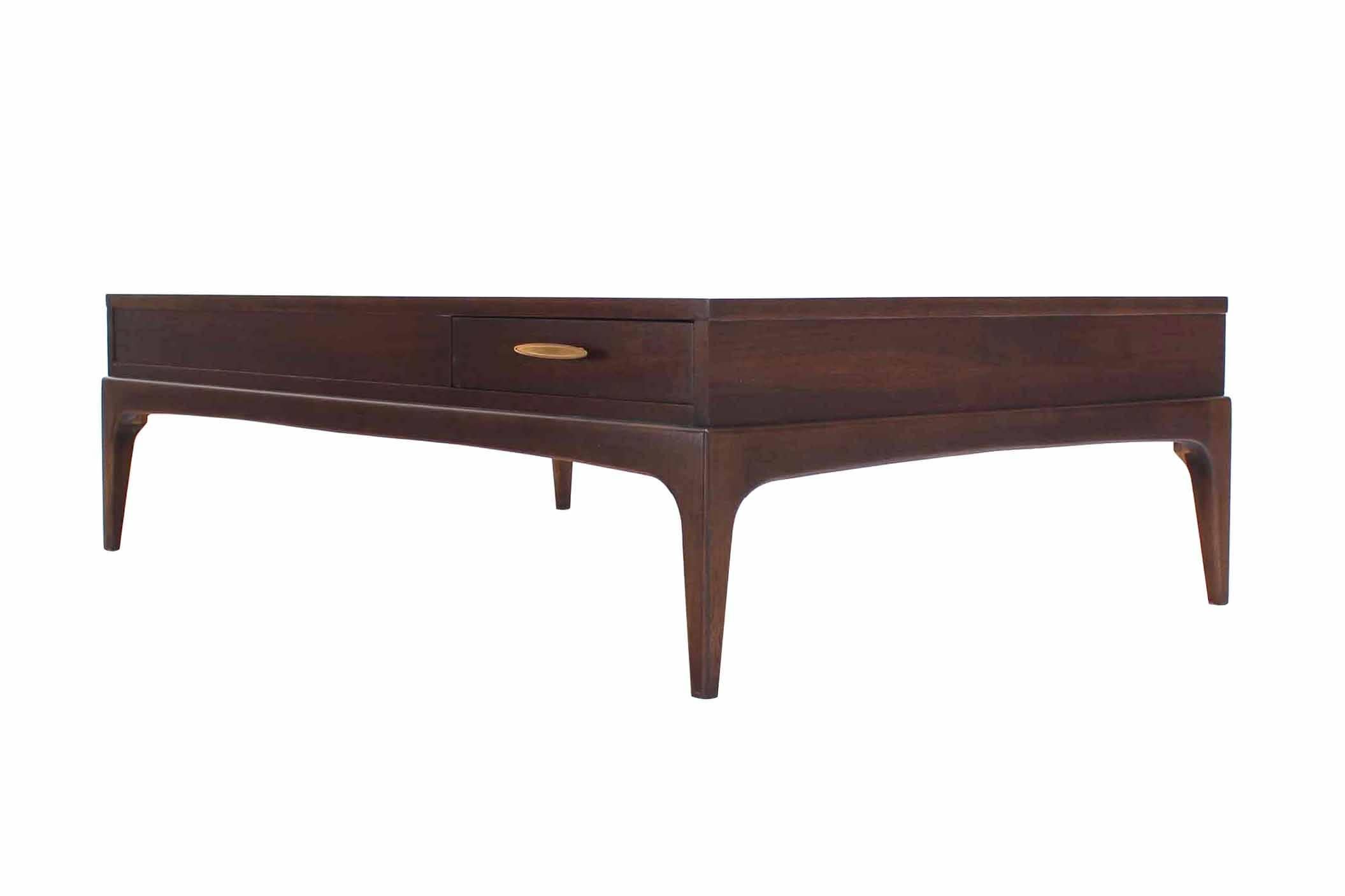 20th Century Large Rectangle One-Drawer Storage Bin Mid Century Walnut Coffee Table MINT For Sale