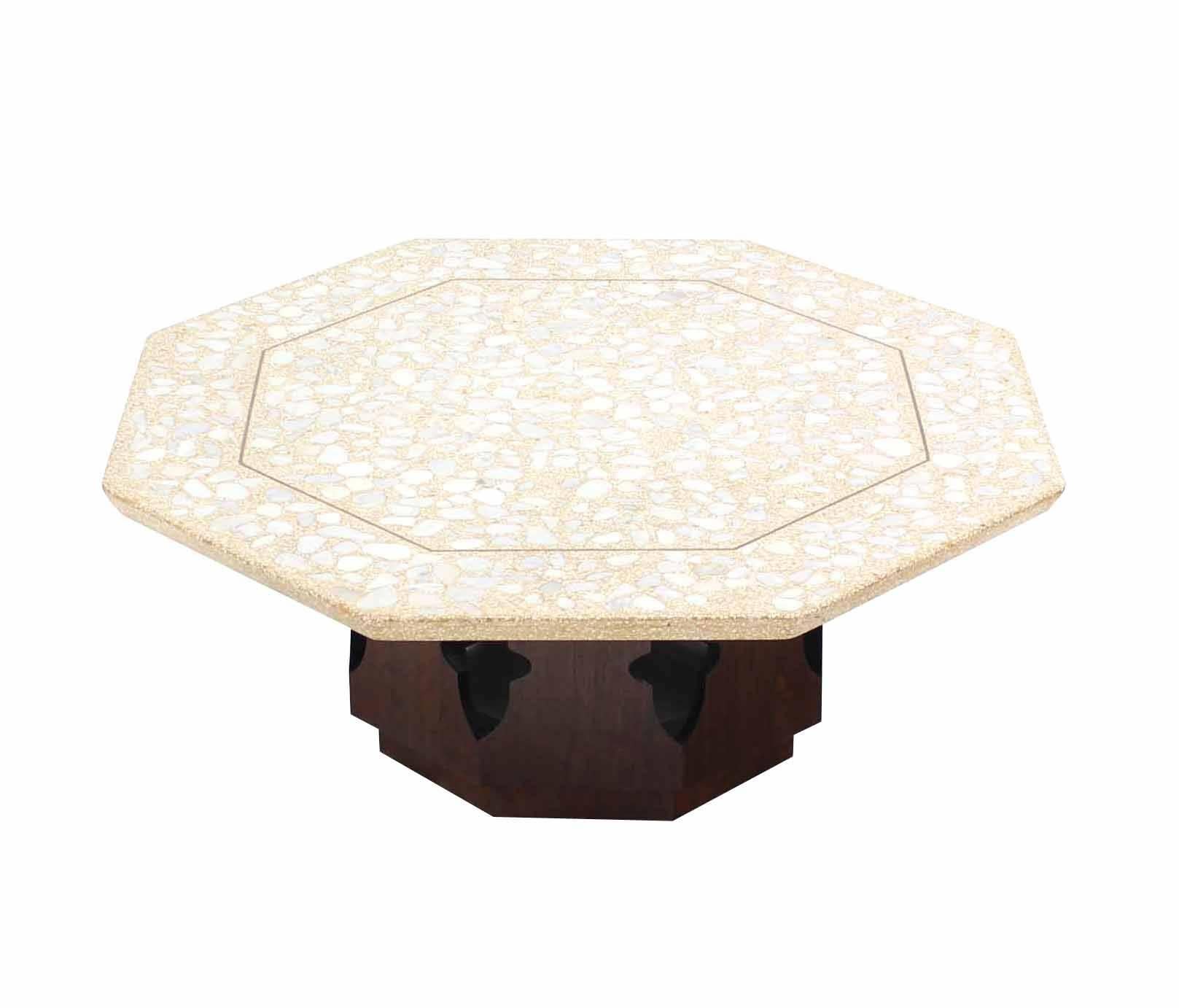 Oiled Large Harvey Probber Style Terrazzo Octagon Shape Top Coffee Table For Sale