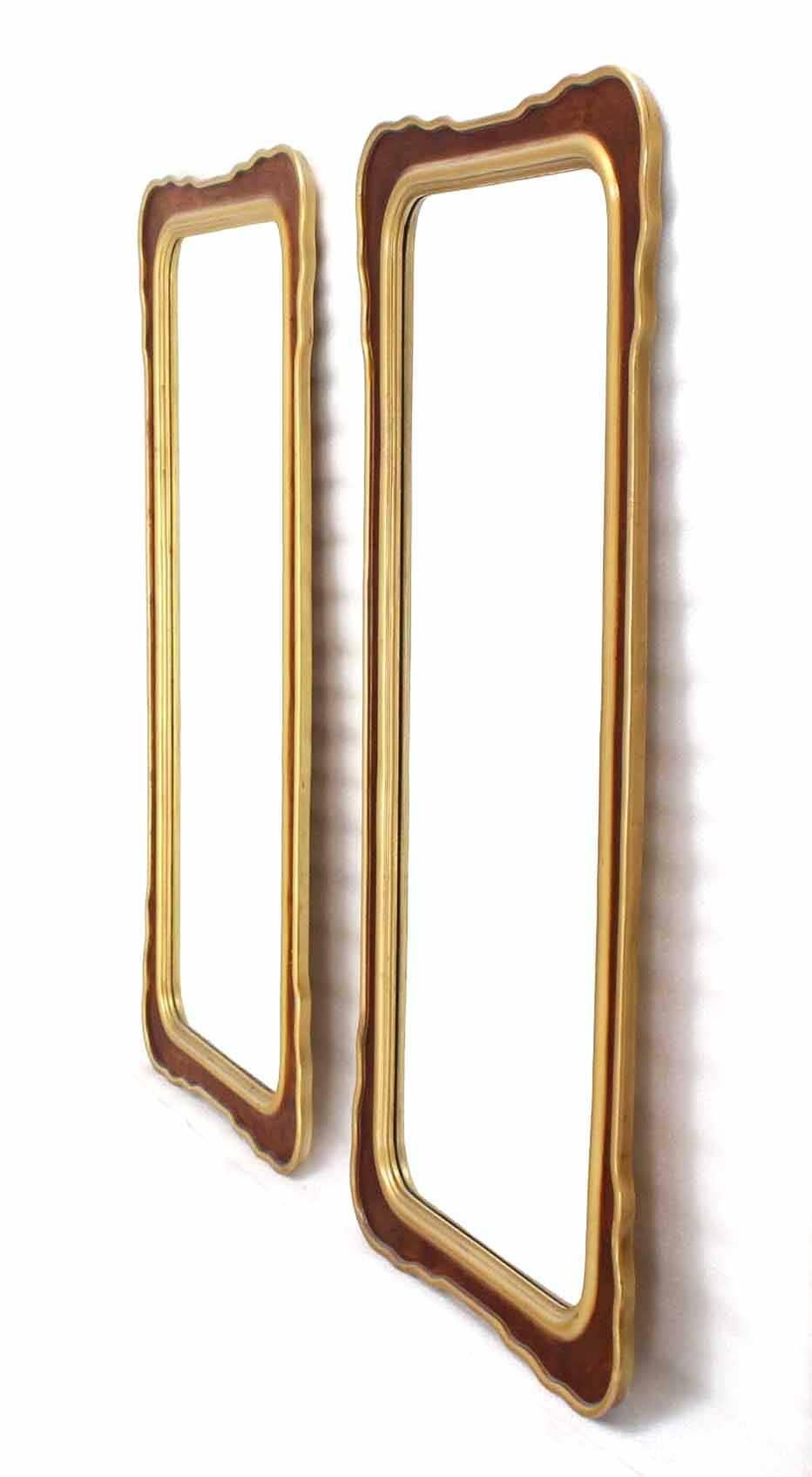 Pair of Burl Wood and Gold Frames Rectangular Mirrors In Excellent Condition In Rockaway, NJ