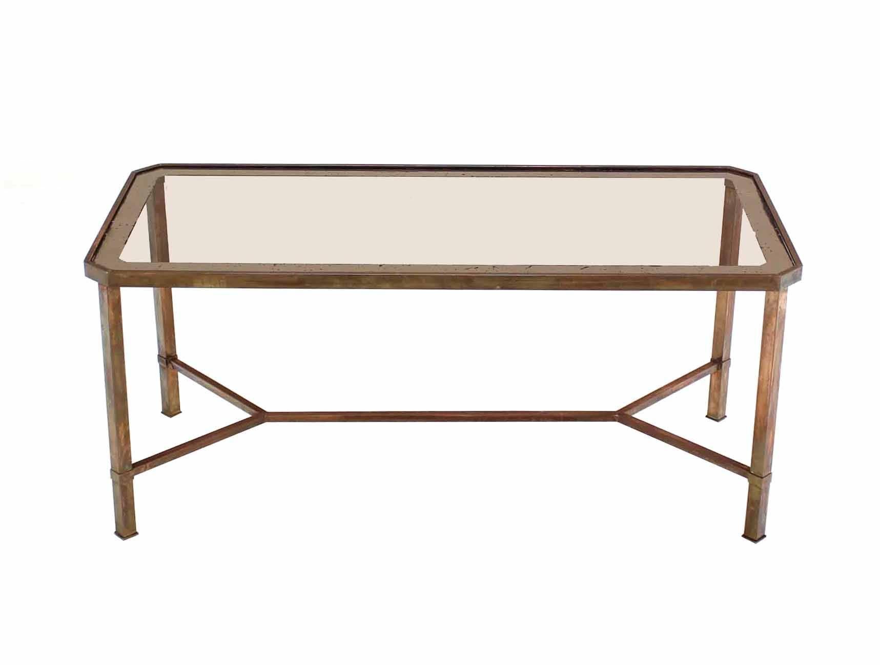 Nice Mid-Century Modern brass base rectangular coffee table.