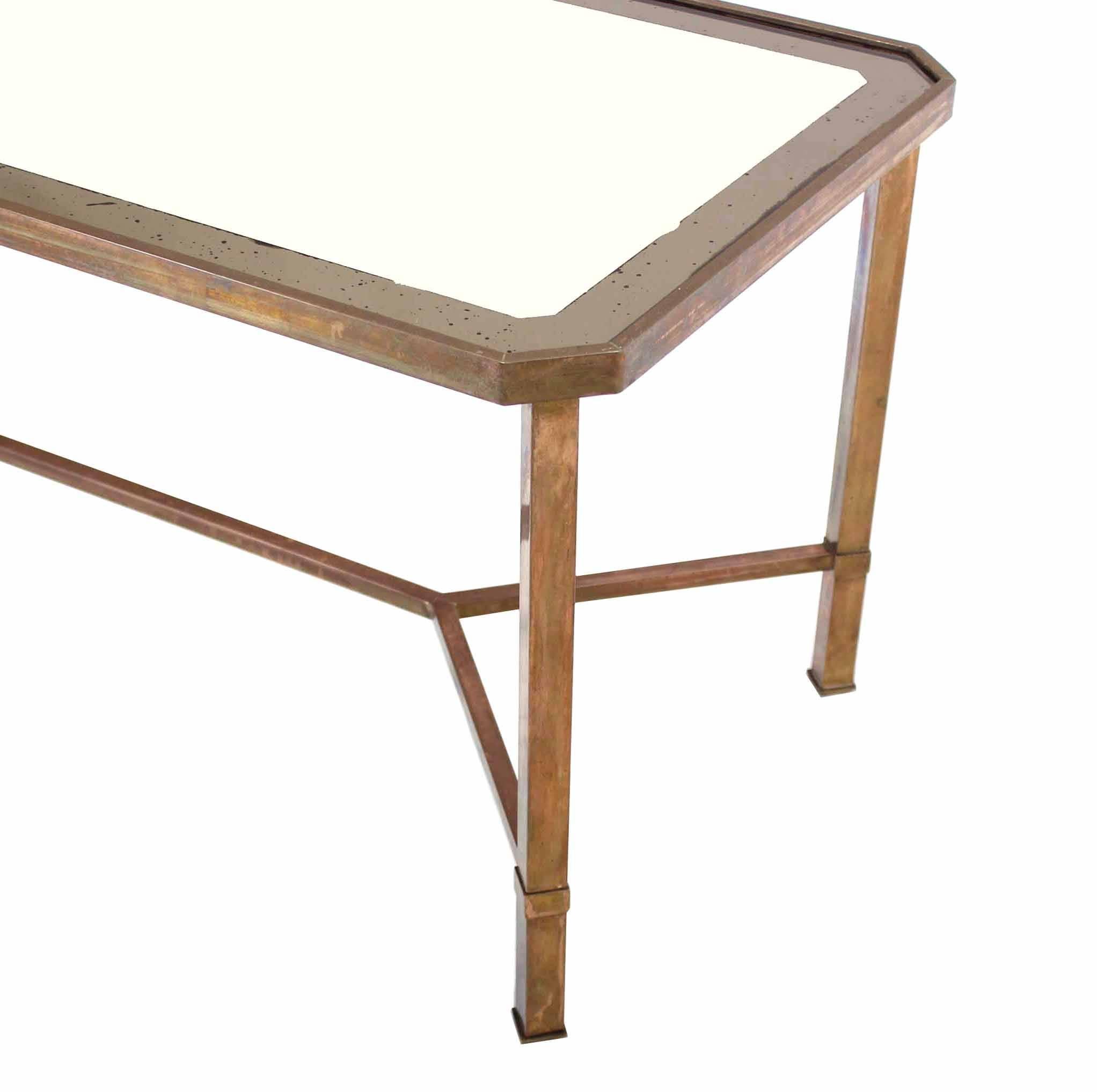 Mid-Century Modern Rectangular Brass Base Y Stretcher Coffee Table
