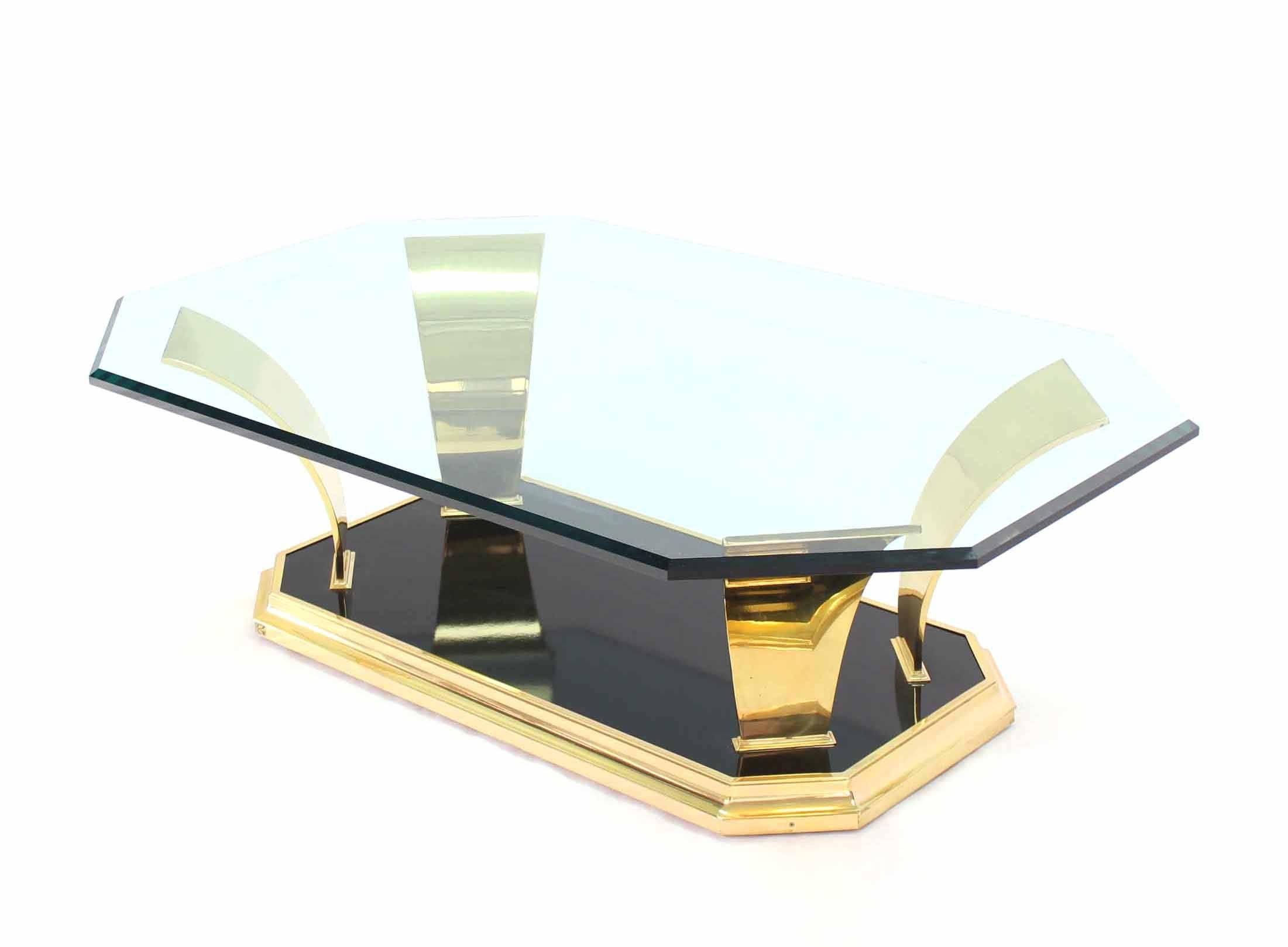 Brass Modern Leaf Motif Base and Glass Top Rectangular Coffee Table For Sale 2