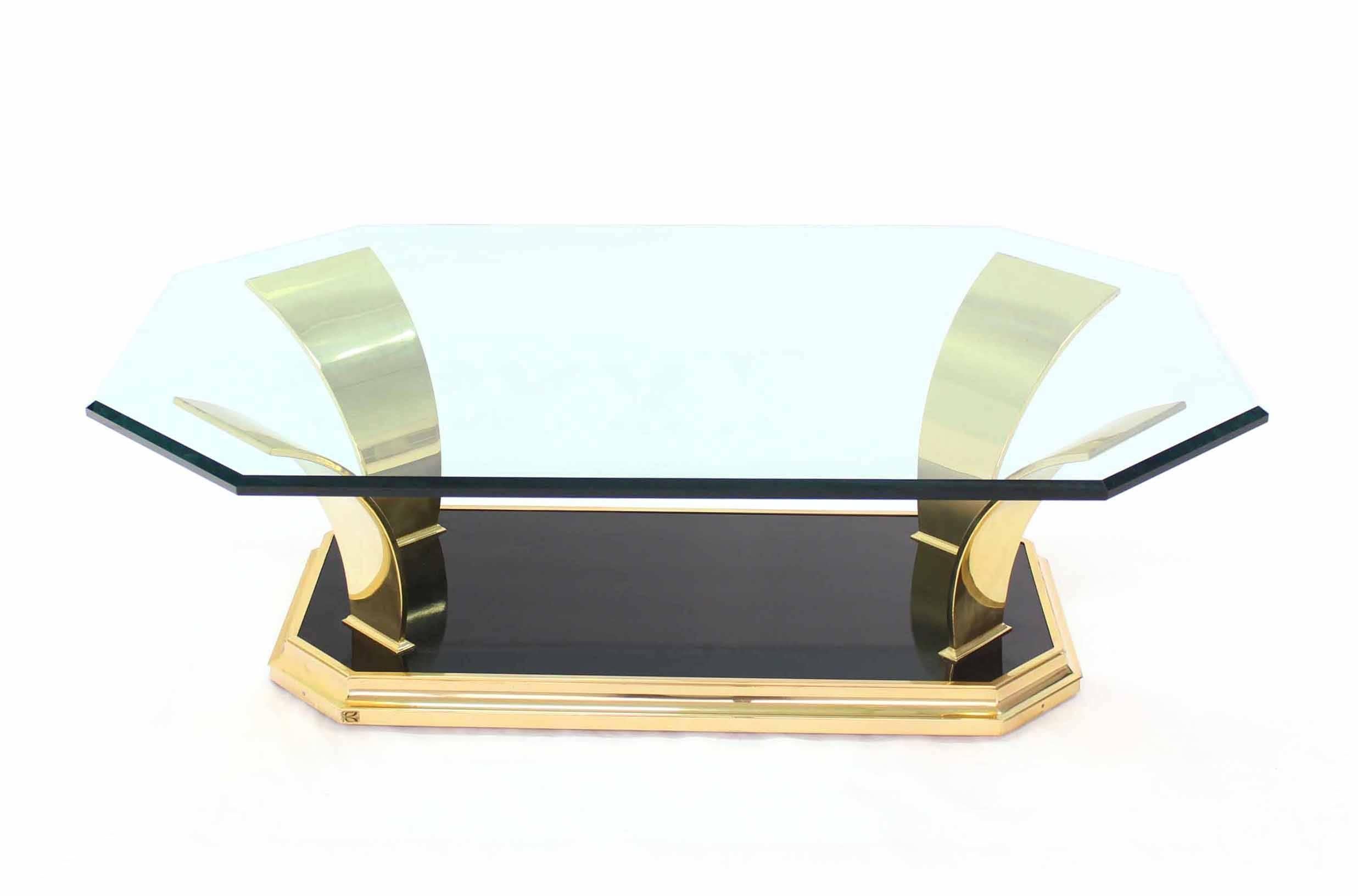 Brass Modern Leaf Motif Base and Glass Top Rectangular Coffee Table For Sale 3