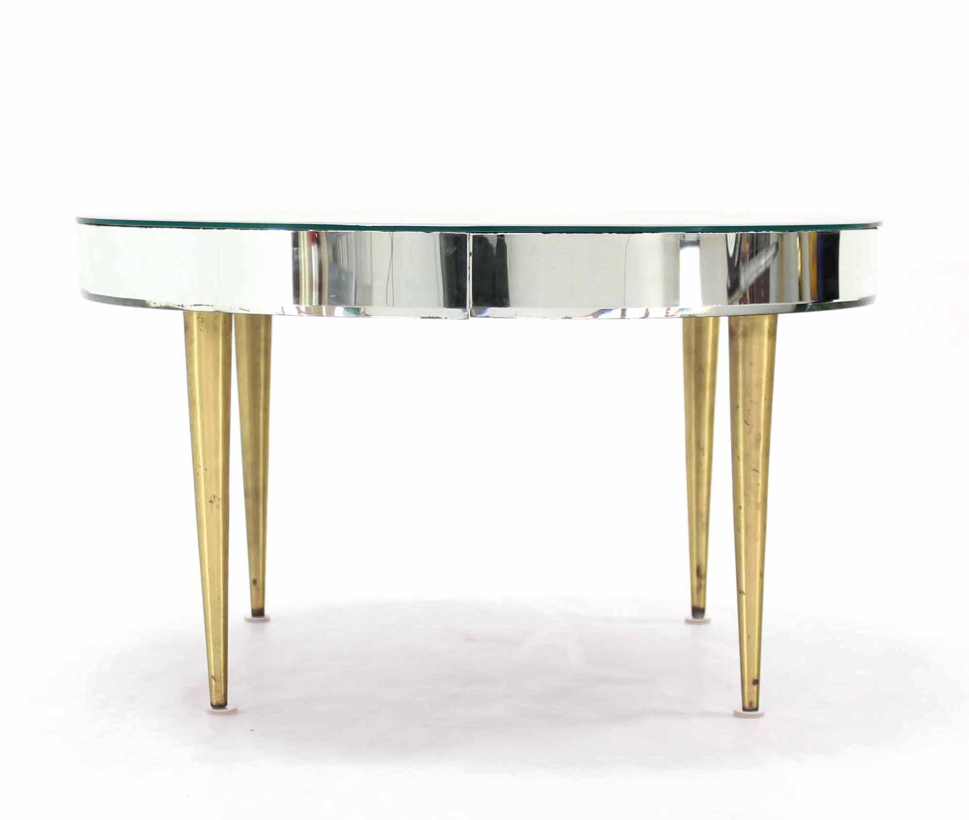 Mid-Century Modern Mirrored Top Drum Shape Coffee Table Bent Glass 