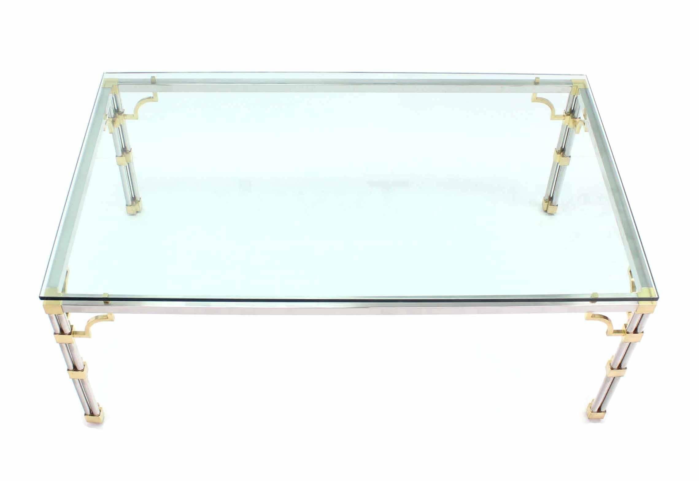 American Glass Top Rectangle Chrome Brass Dining Conference Table