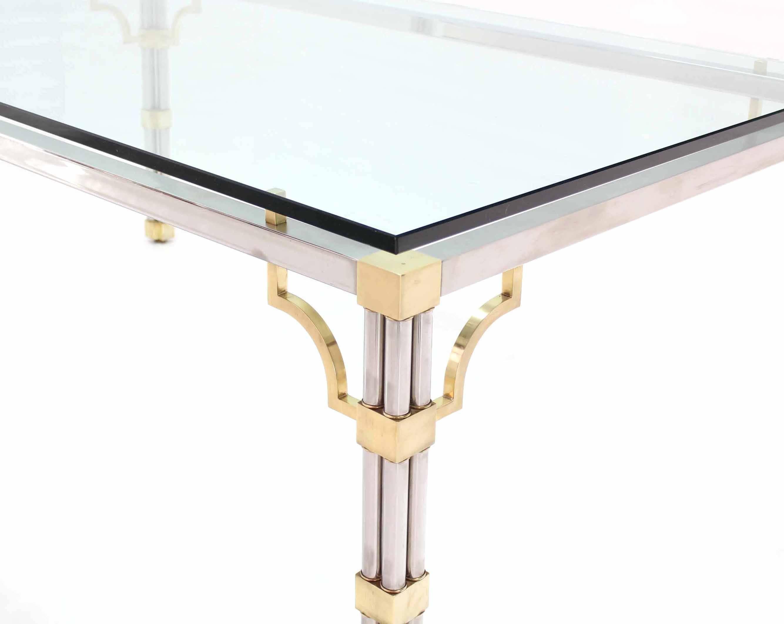 Mid-Century Modern Glass Top Rectangle Chrome Brass Dining Conference Table