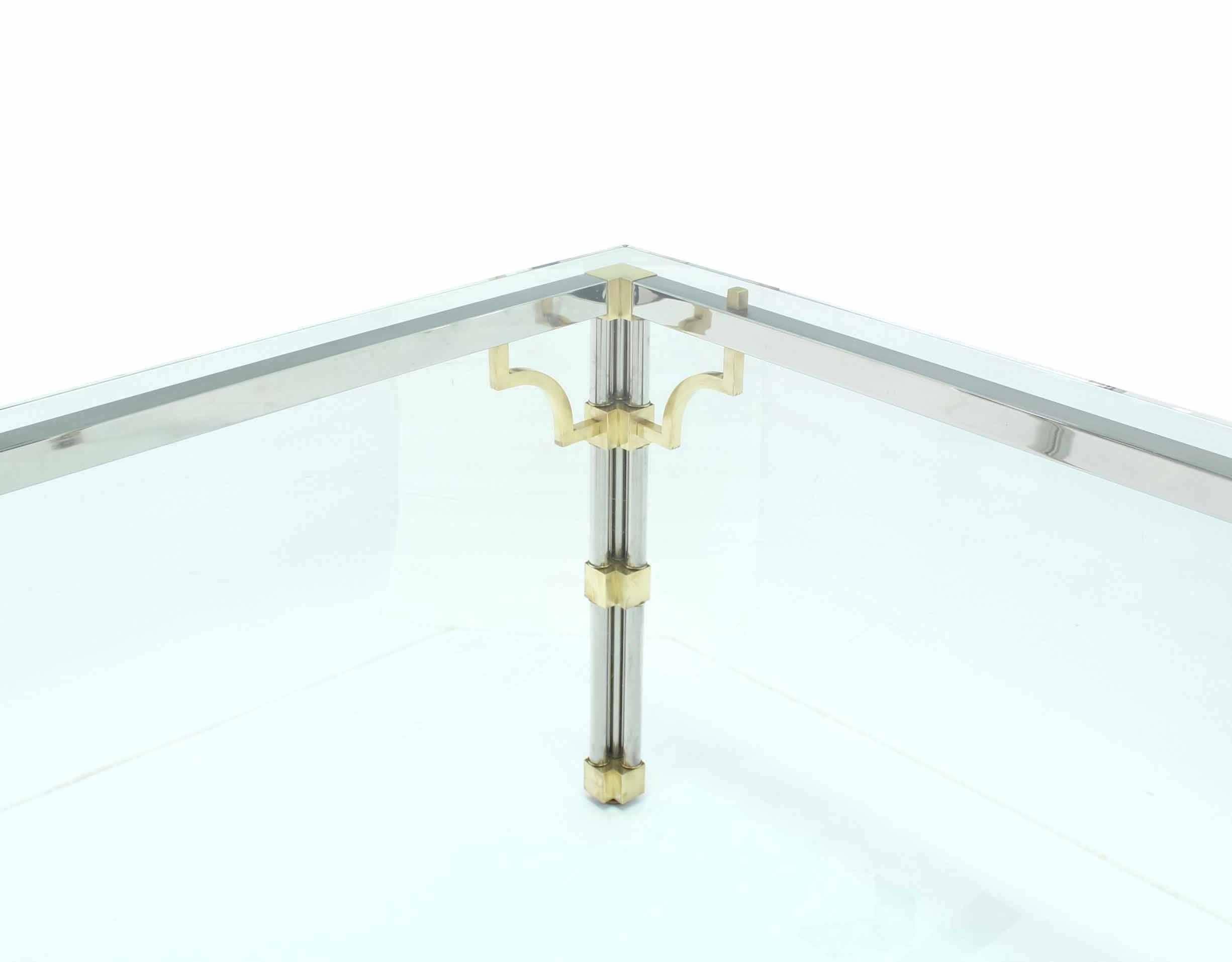 Polished Glass Top Rectangle Chrome Brass Dining Conference Table