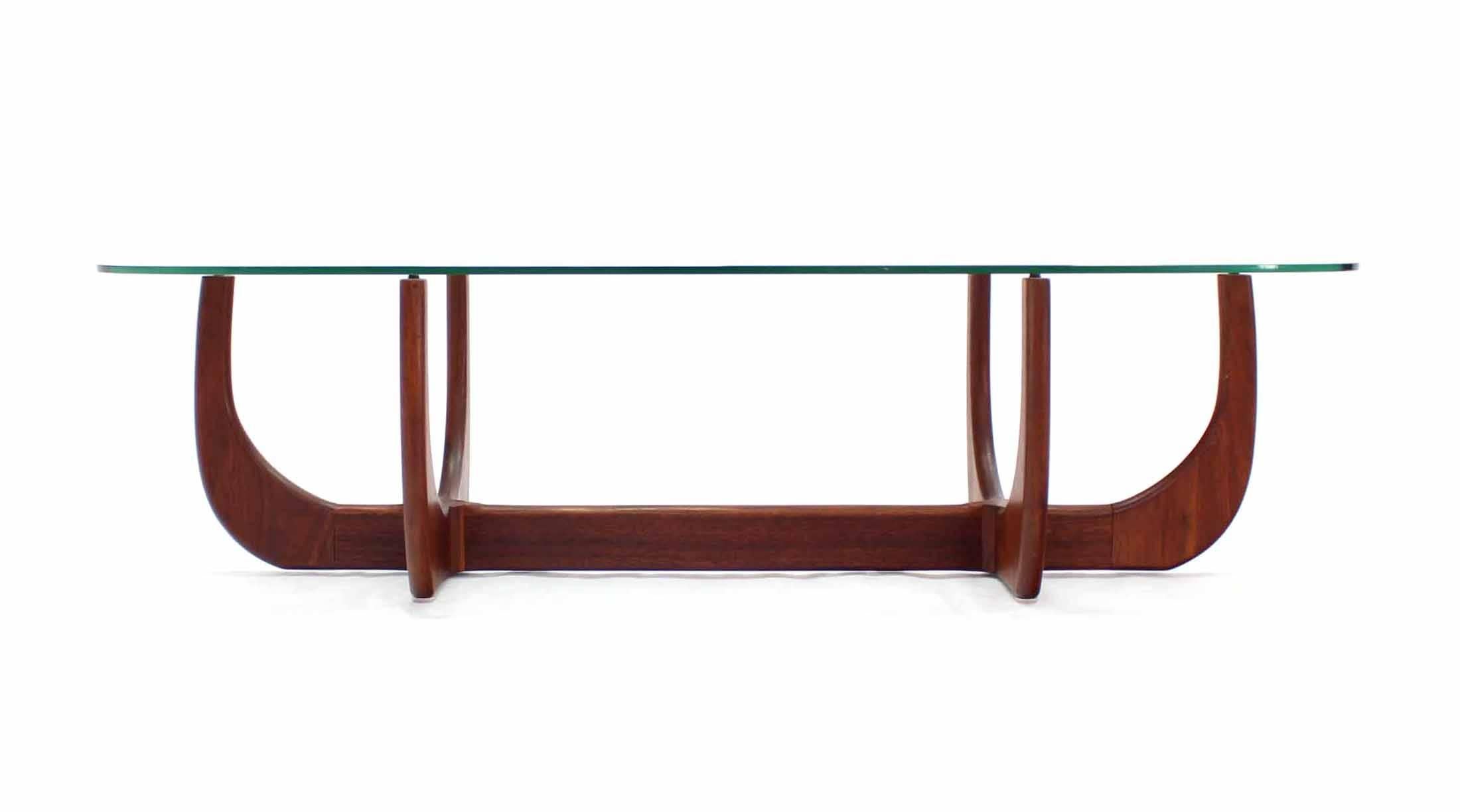 Mid-Century Modern Midcentury Oval Glass Top Sculptured Walnut Base Coffee Table