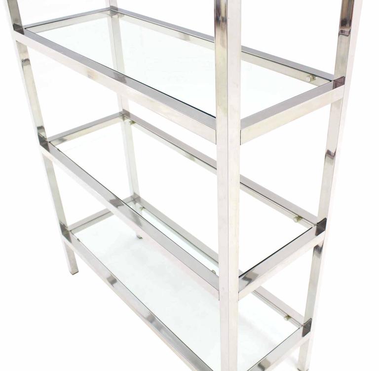 Pair of Tall Glass 6 Tier Shelves Chrome Etageres at 1stDibs