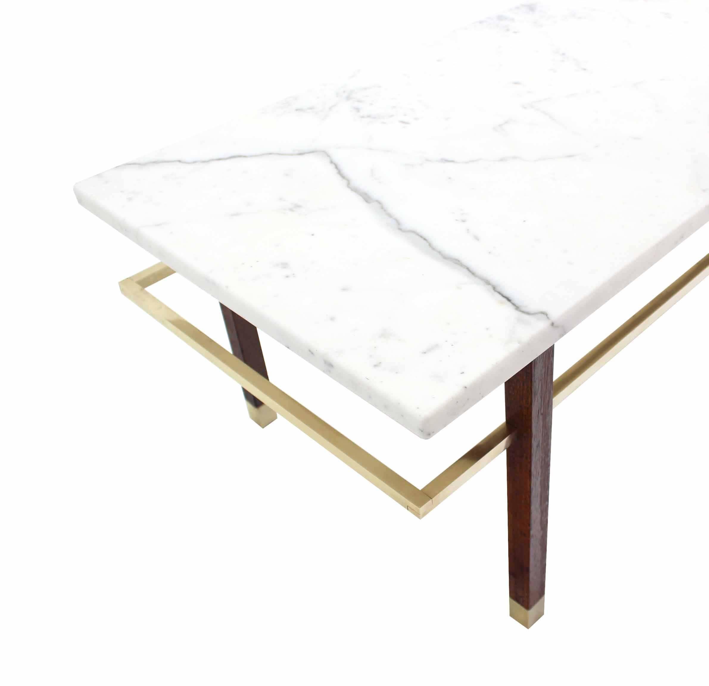 Harvey Probber Marble Top Rectangular Coffee Table w/ Brass Rectangular stretche In Excellent Condition For Sale In Rockaway, NJ