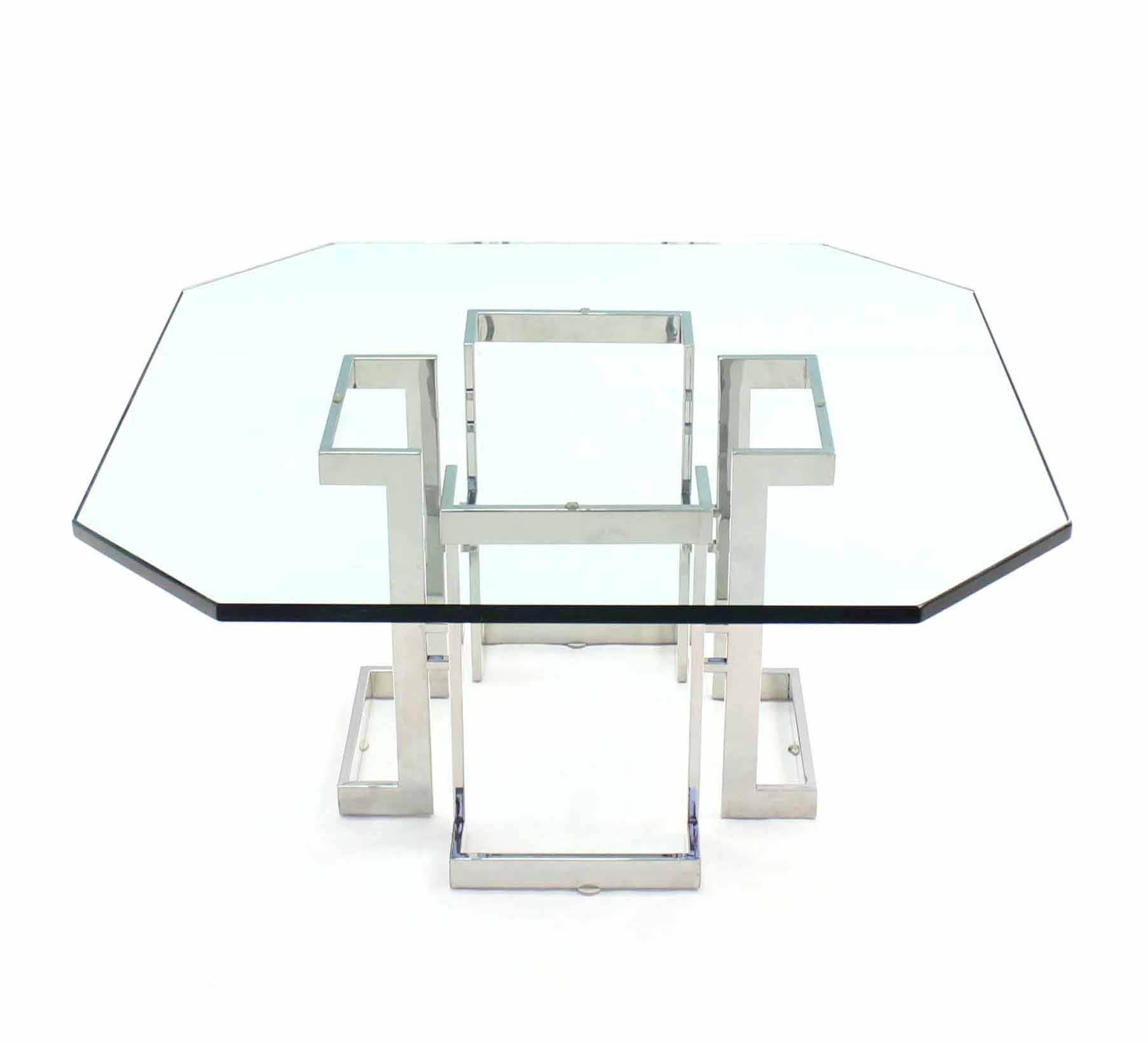 20th Century Square Chrome Base Glass Top Coffee Table 