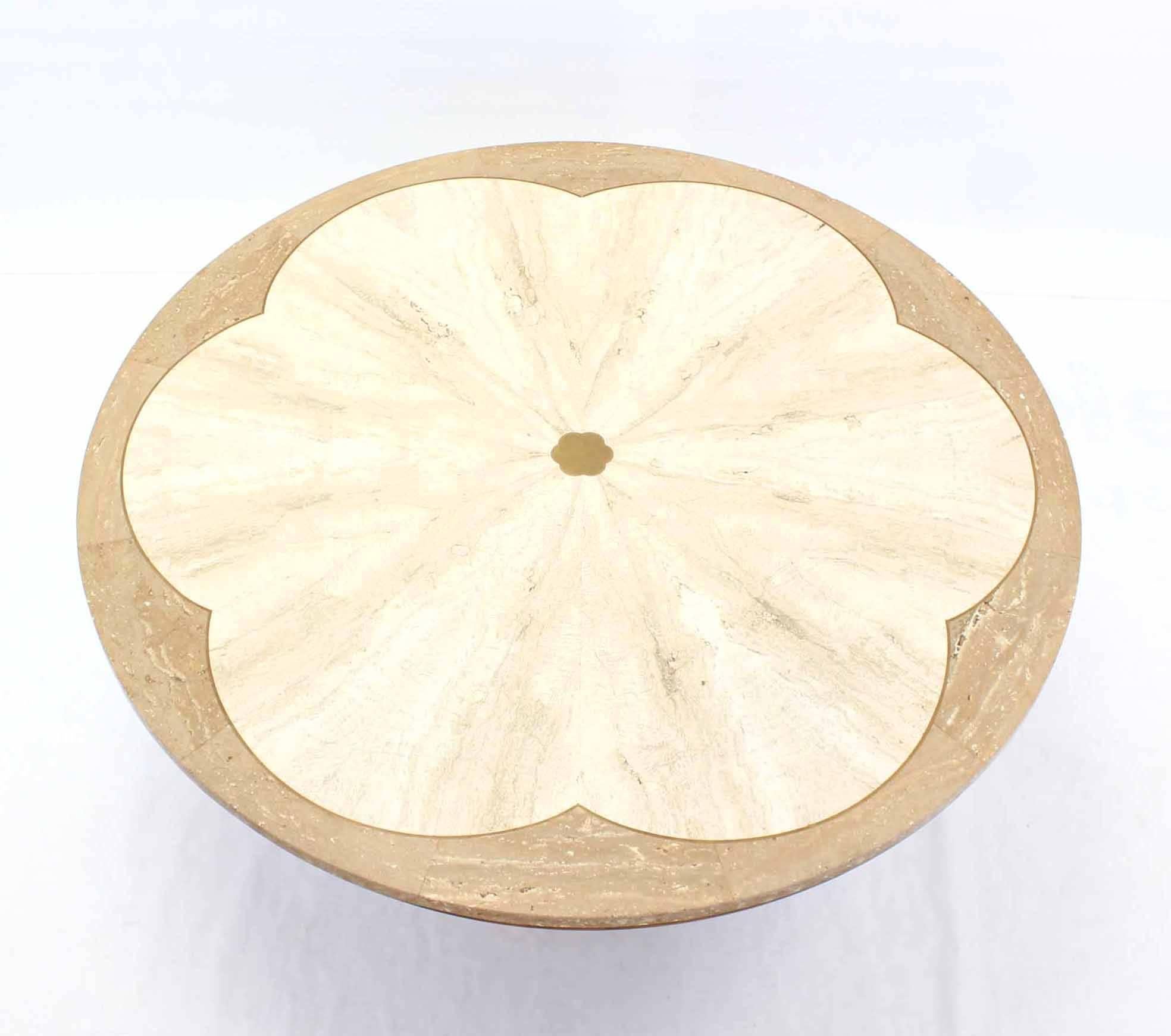 Messing Intarsien Marmor Dekorative Marmorplatte Rundes Spiel oder Center Tisch (Moderne der Mitte des Jahrhunderts) im Angebot