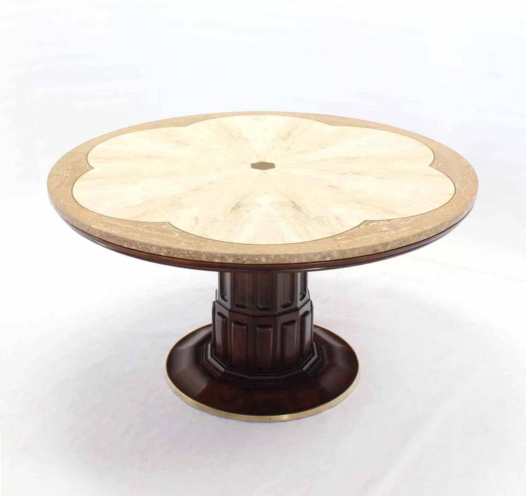 Lacquered Brass Inlay Marble Decorative Marble Top Round Game or Center Table For Sale