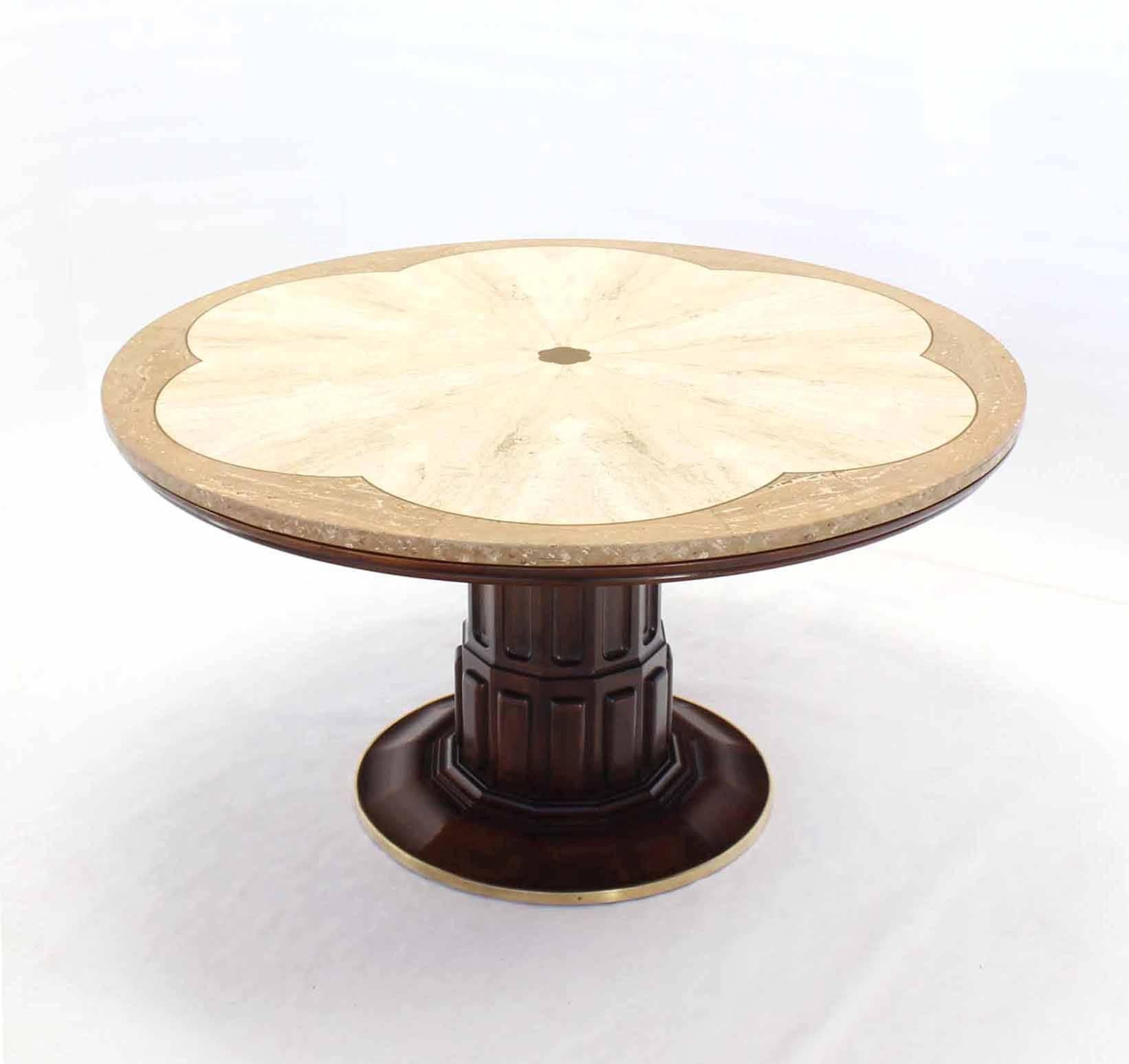 Mid-Century Modern Brass Inlay Marble Decorative Marble Top Round Game or Center Table For Sale