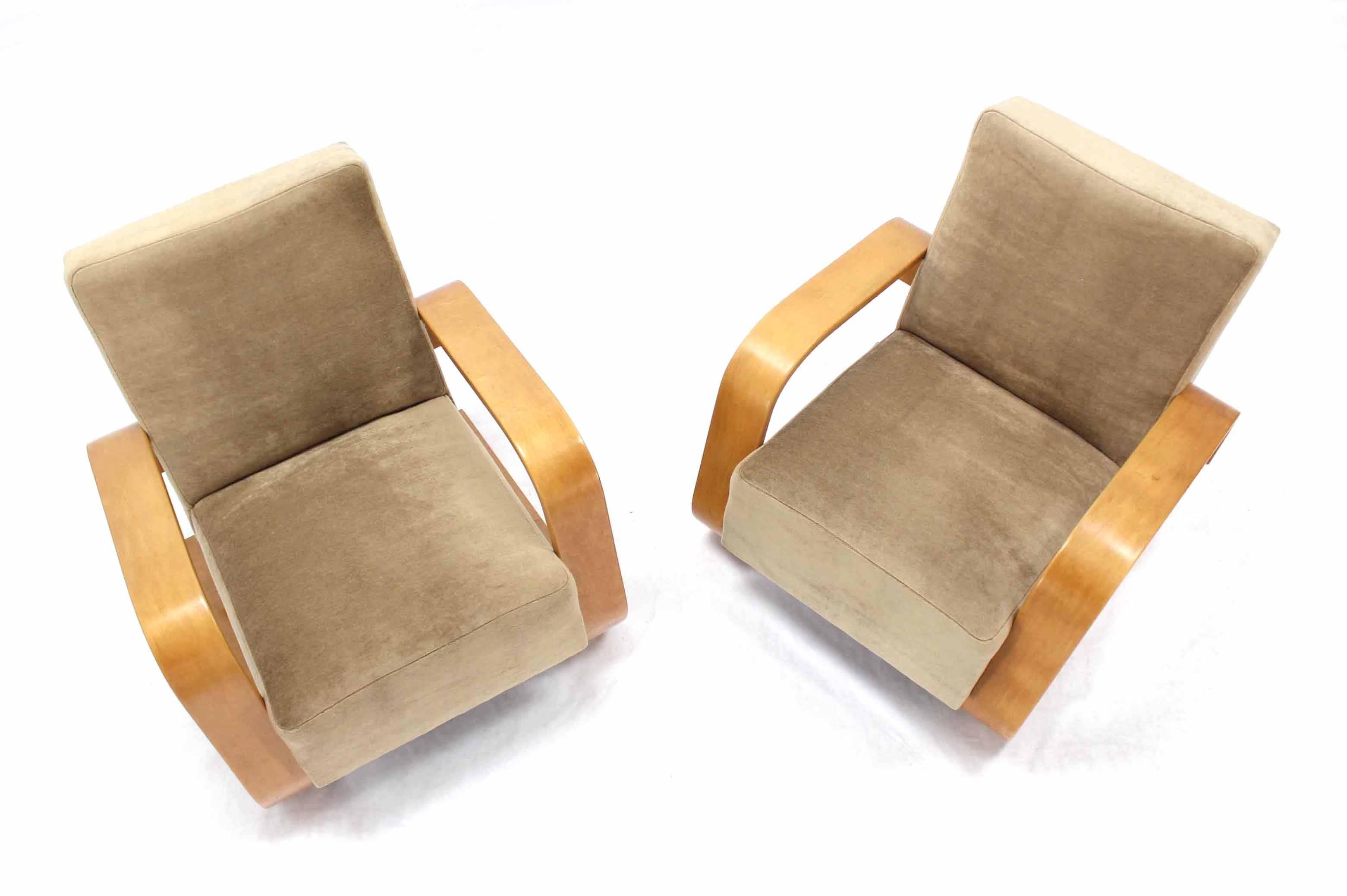 American Early Alvar Aalto Tank Chairs Newly Upholstered in Mohair Fabric