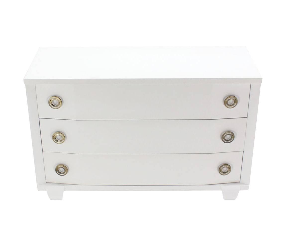 White Lacquer MidCentury Modern Three Drawer Dresser For Sale at 1stdibs