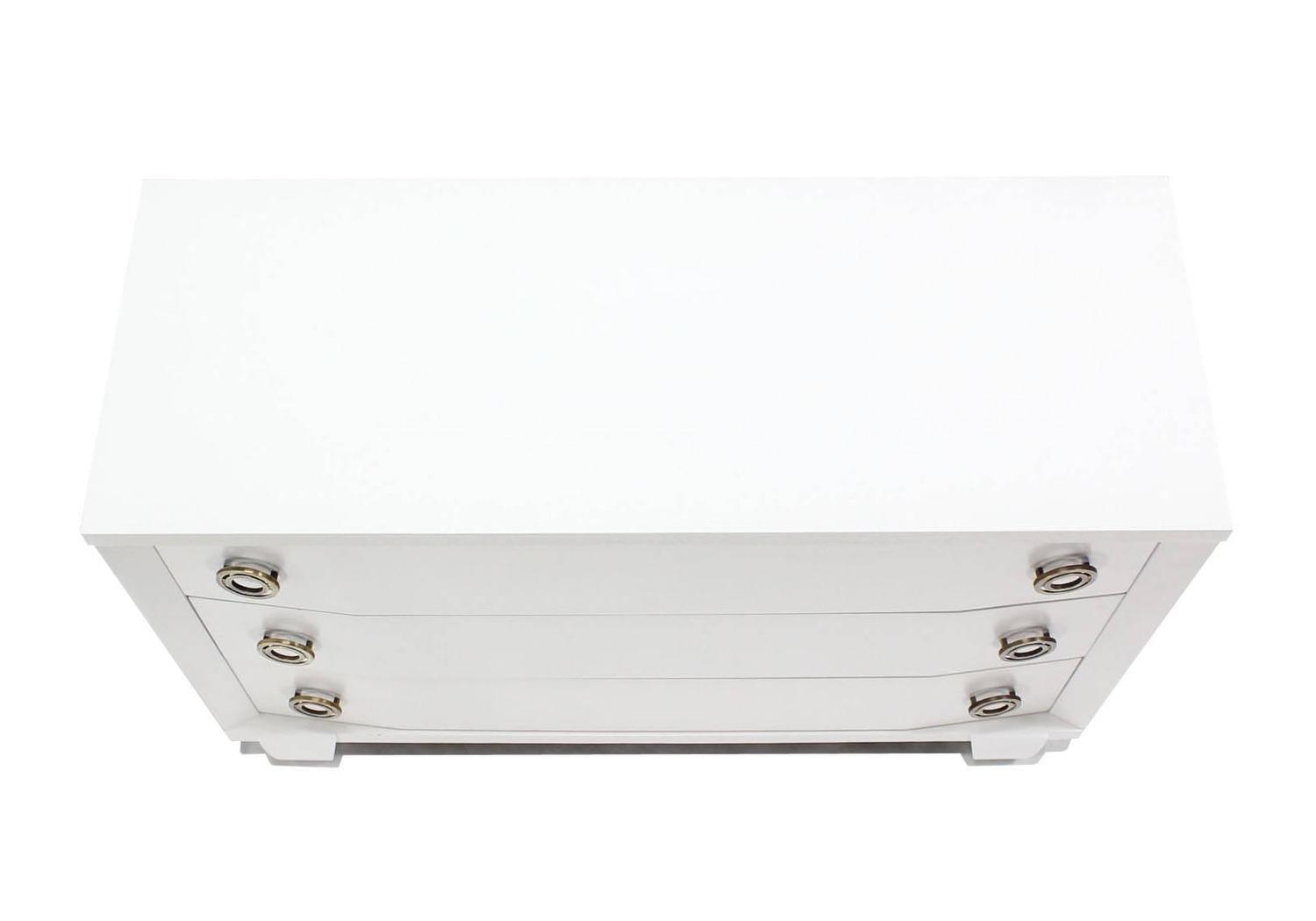 White Lacquer MidCentury Modern Three Drawer Dresser For Sale at 1stdibs