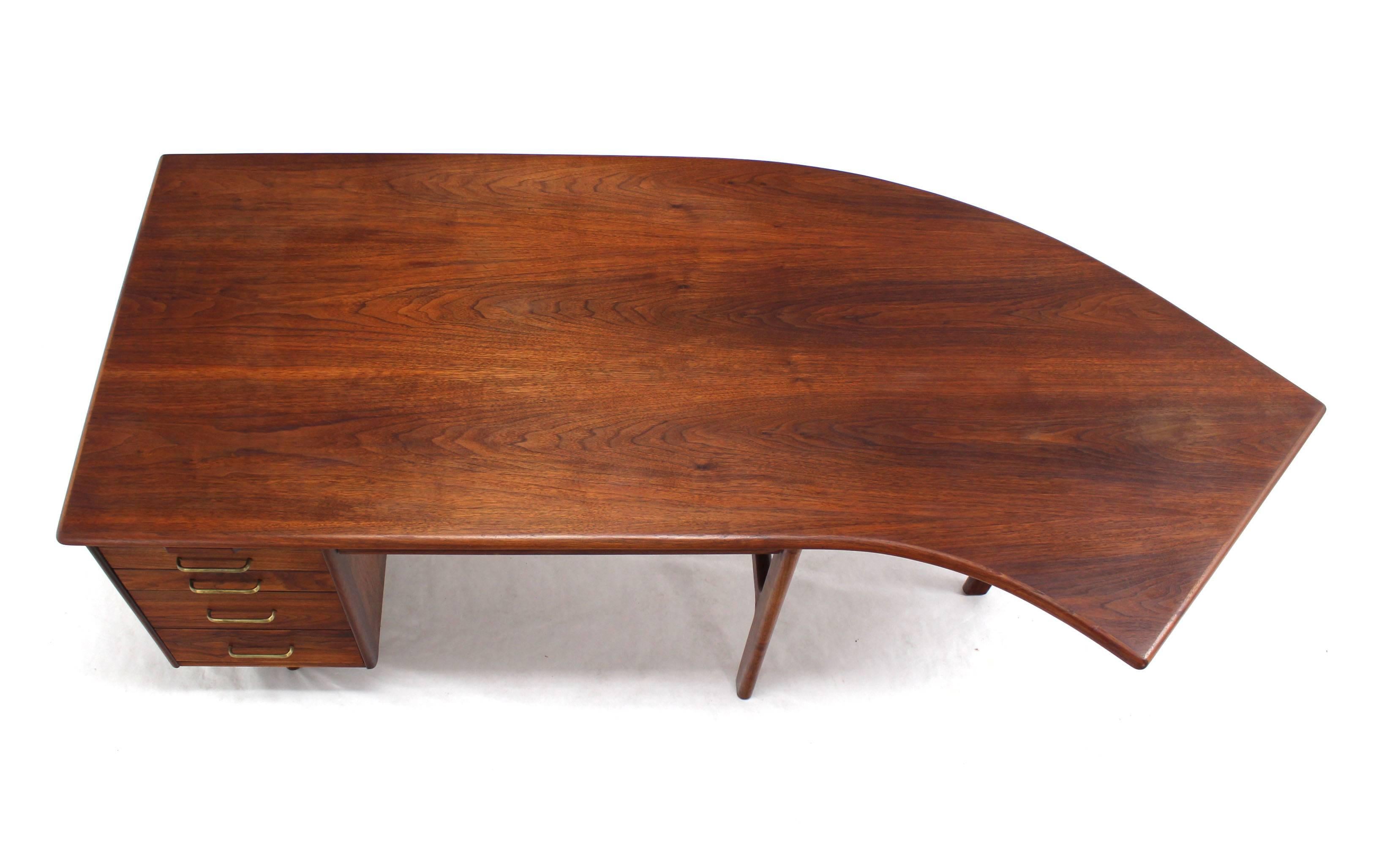 Oiled walnut  Mid-Century Modern curved boomerang shape desk.