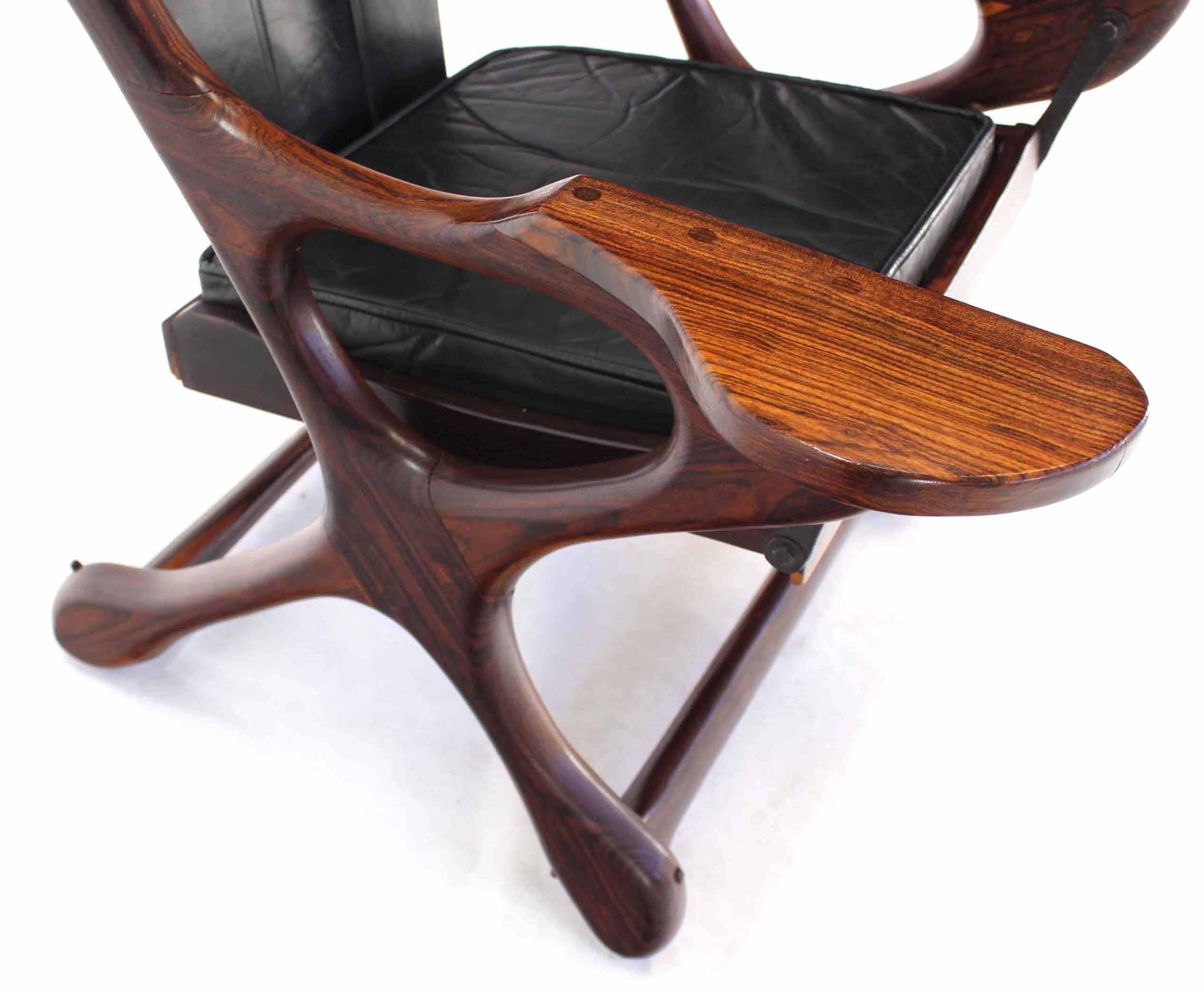 American Heavy Rosewood Frame Leather Upholstery Lounge Chair For Sale