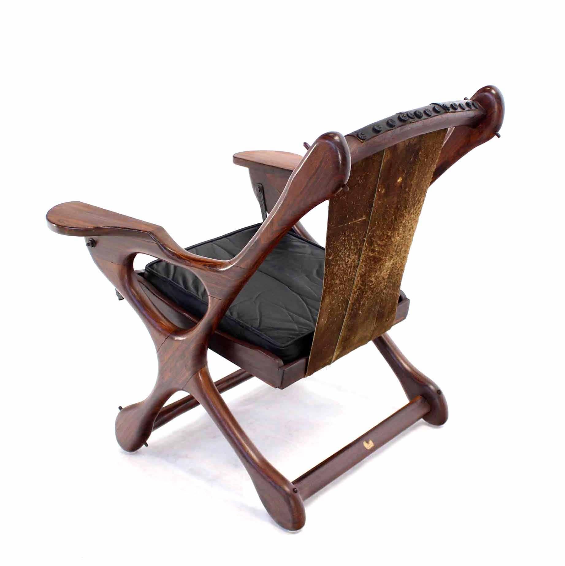 20th Century Heavy Rosewood Frame Leather Upholstery Lounge Chair For Sale