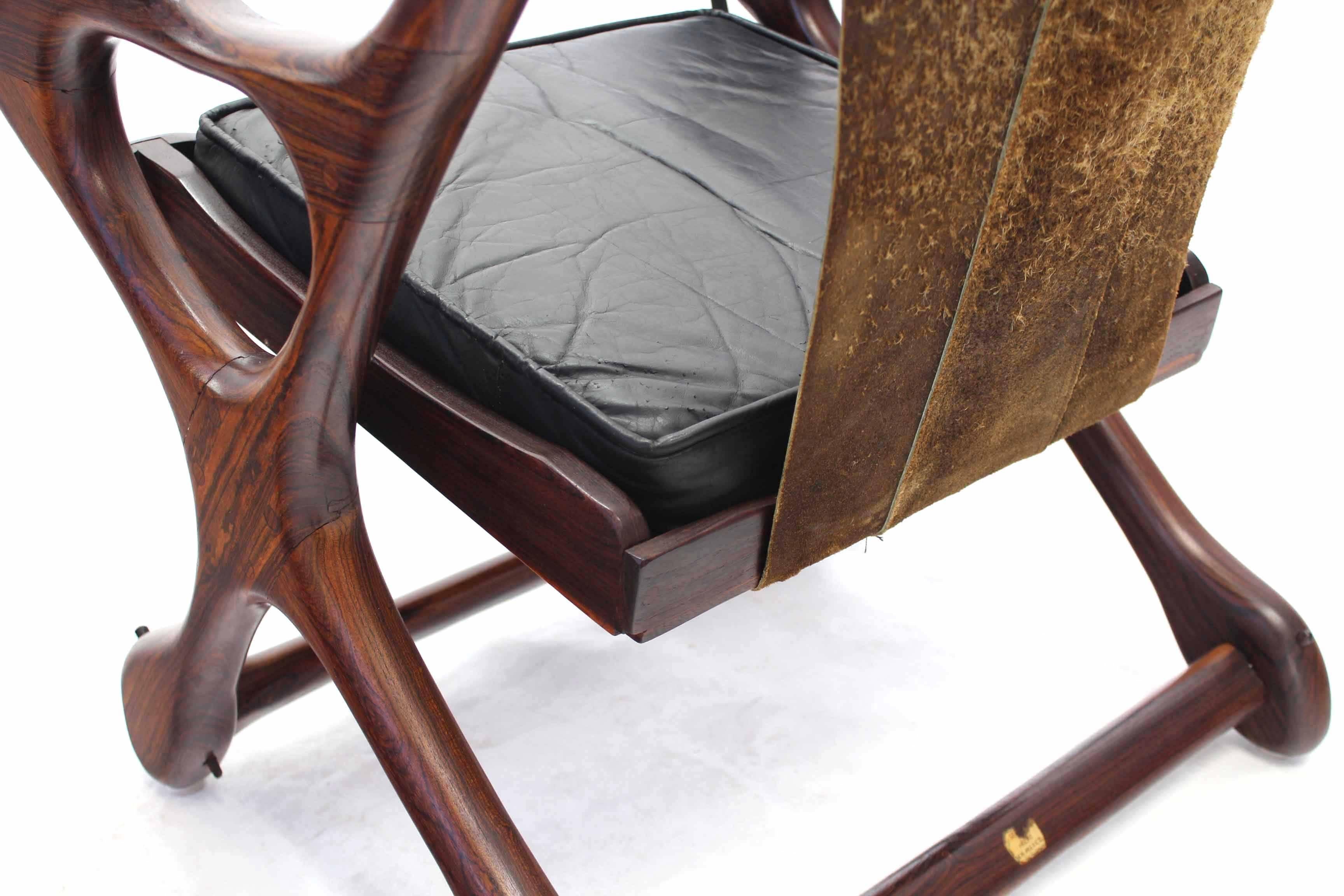 Schwerer Palisanderholzrahmen Lederpolsterung Lounge Chair im Angebot 2