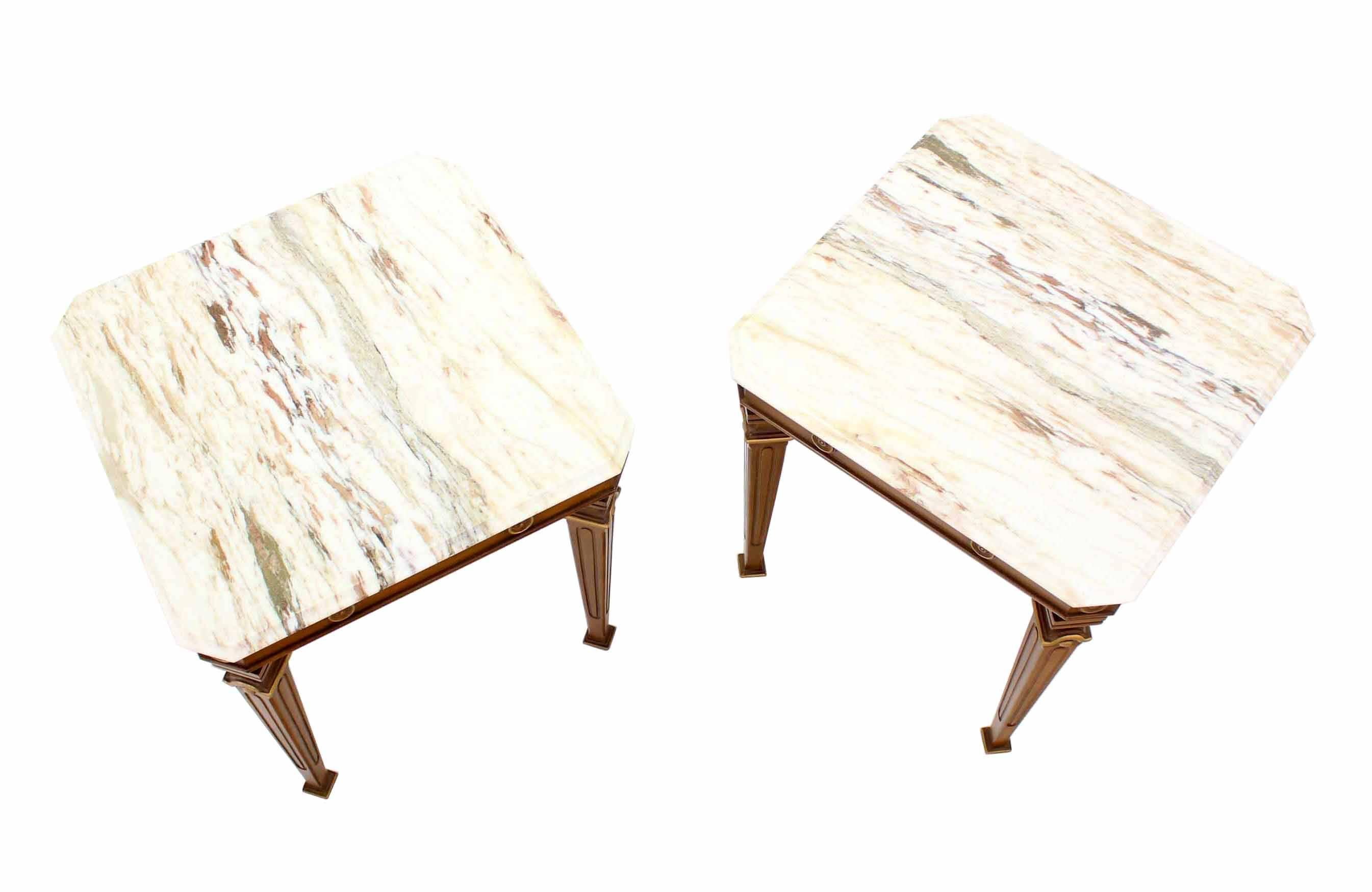 Mid-Century Modern Pair of Neoclassical Marble Top End Tables For Sale
