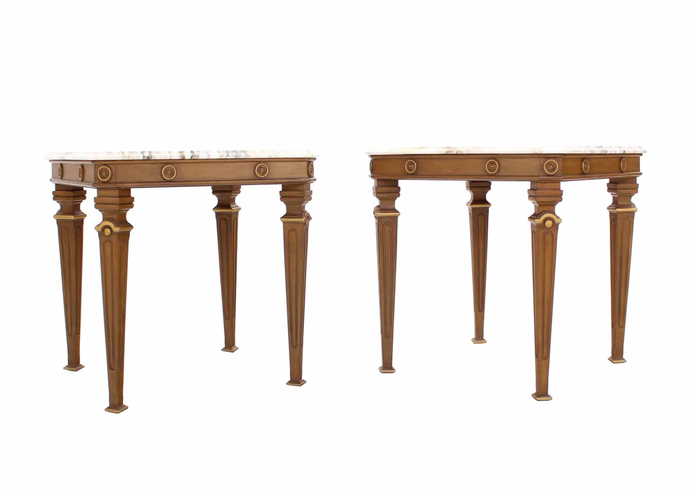 American Pair of Neoclassical Marble Top End Tables For Sale