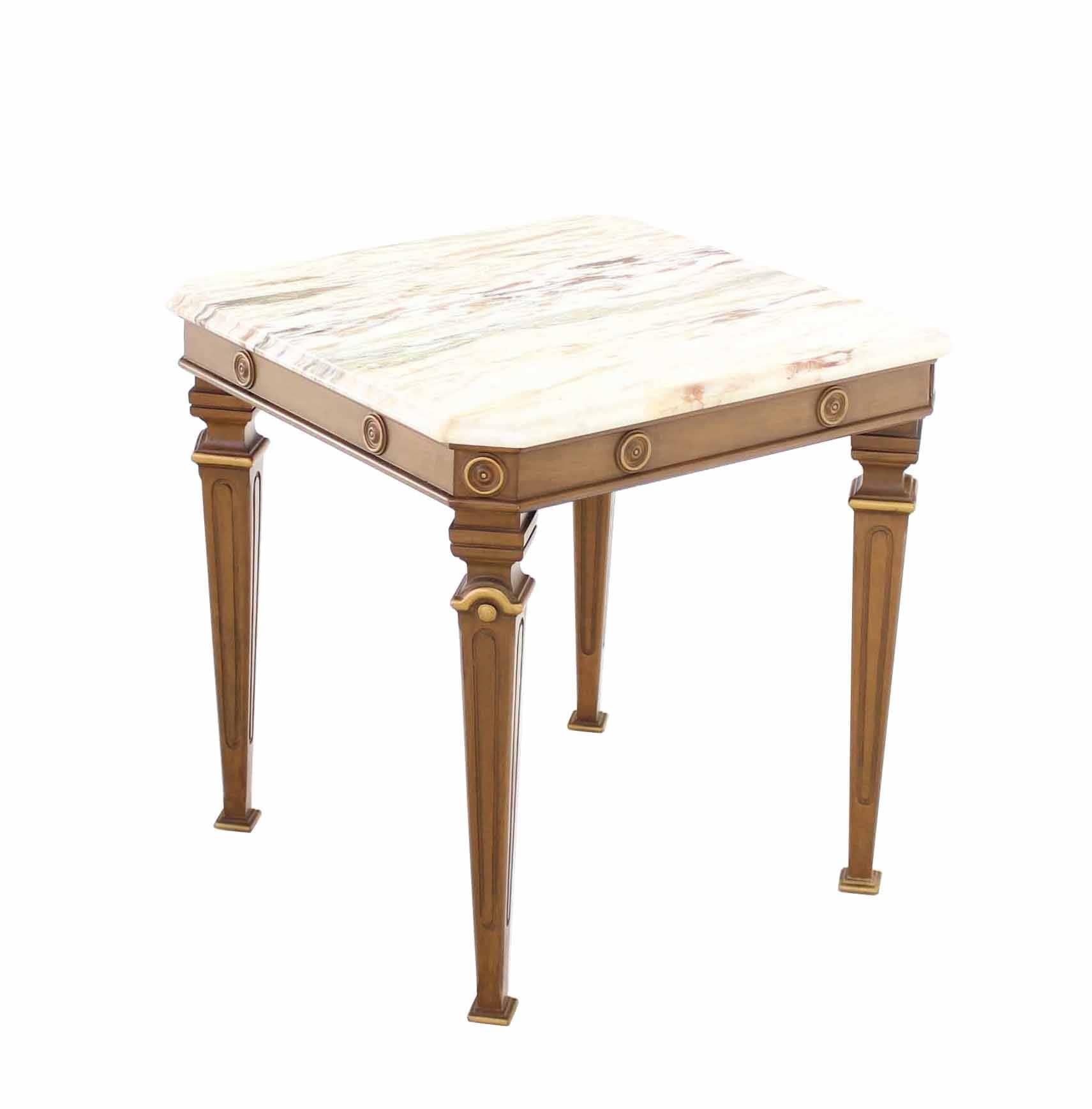 Lacquered Pair of Neoclassical Marble Top End Tables For Sale